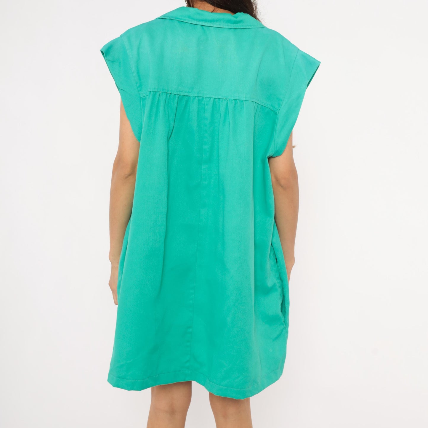 70s Truly Yours Teal Shift Dress Cap Sleeve Mini Cotton Aqua Large XL