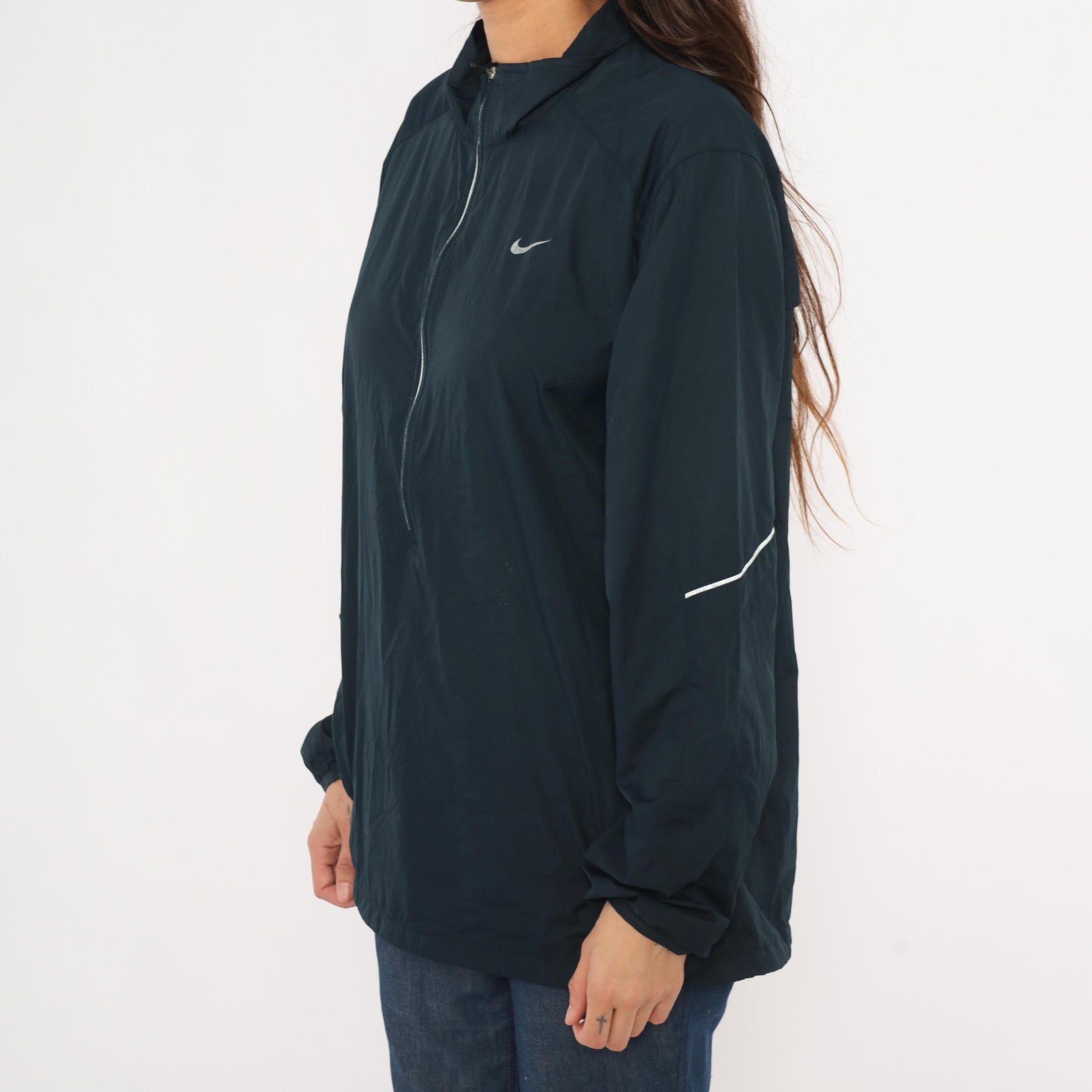 2000s Nike Half-Zip Windbreaker Navy Pullover Reflective Jacket Large L