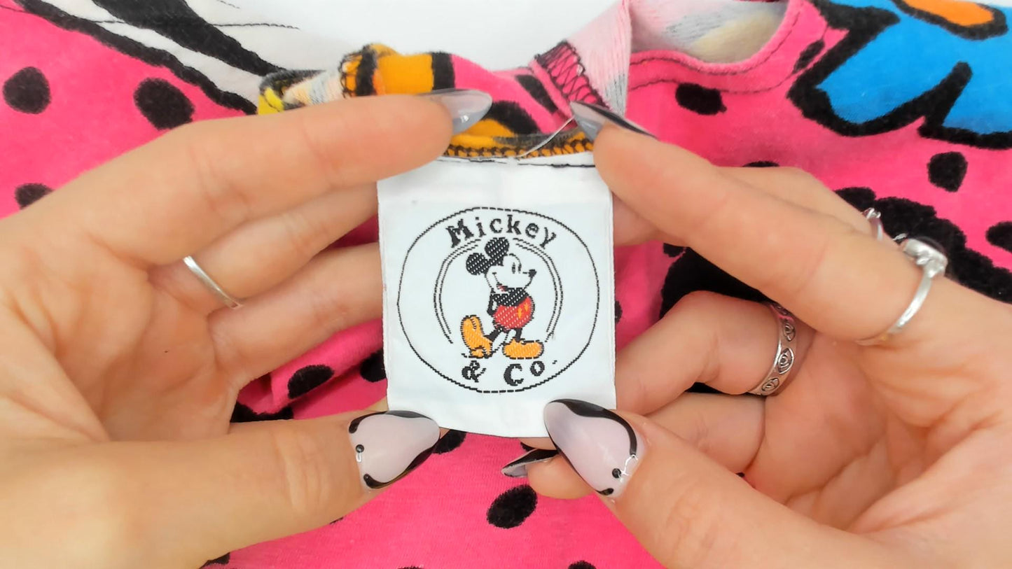 90s Mickey & Co Crop Tank Top Pink Floral Polka Dot Small S
