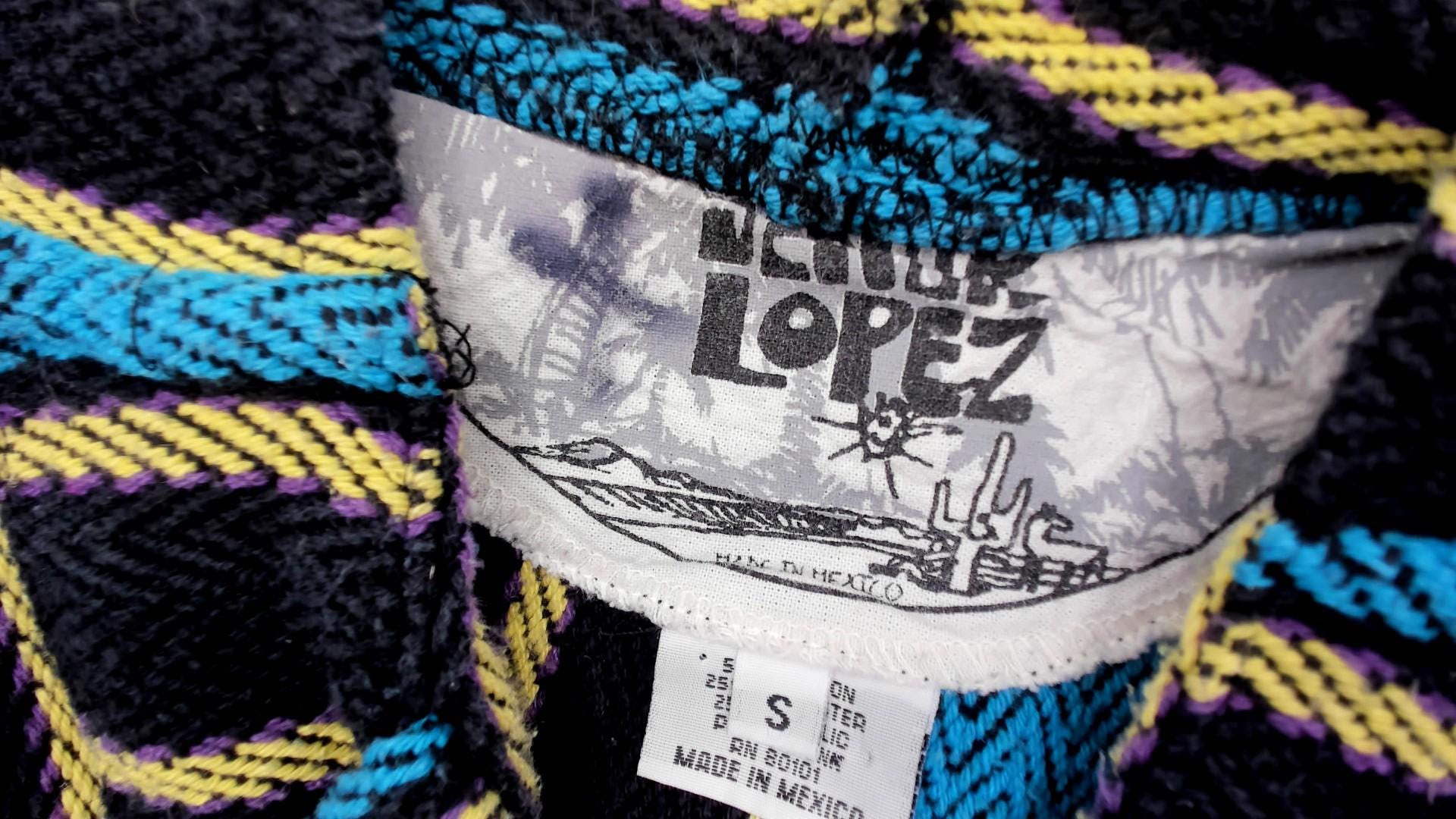 2000s Señor Lopez Baja Hoodie Teal Black Gold Striped Pullover Extra Small XS