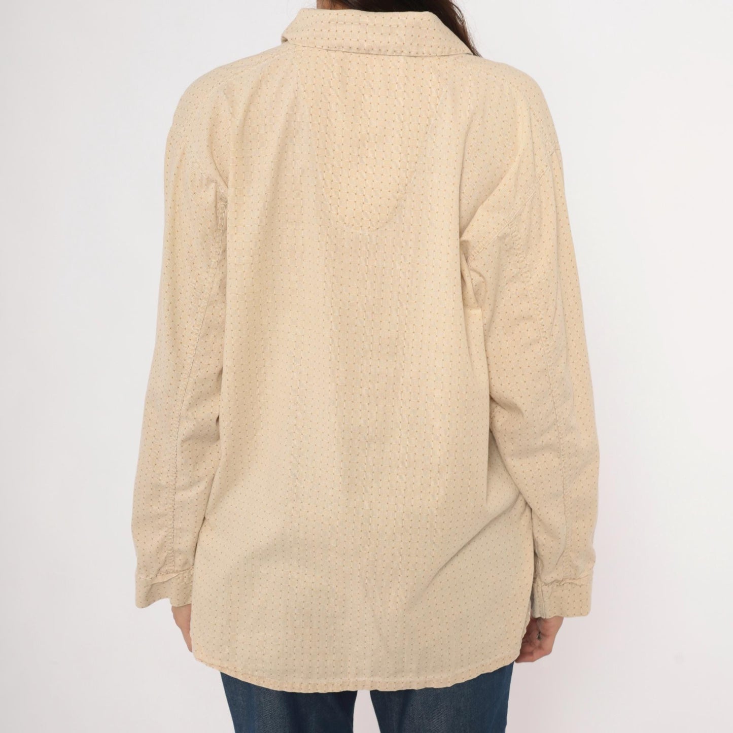 80s Faultless Basketweave Camp Collar Shirt Tan Cotton Blend Large L