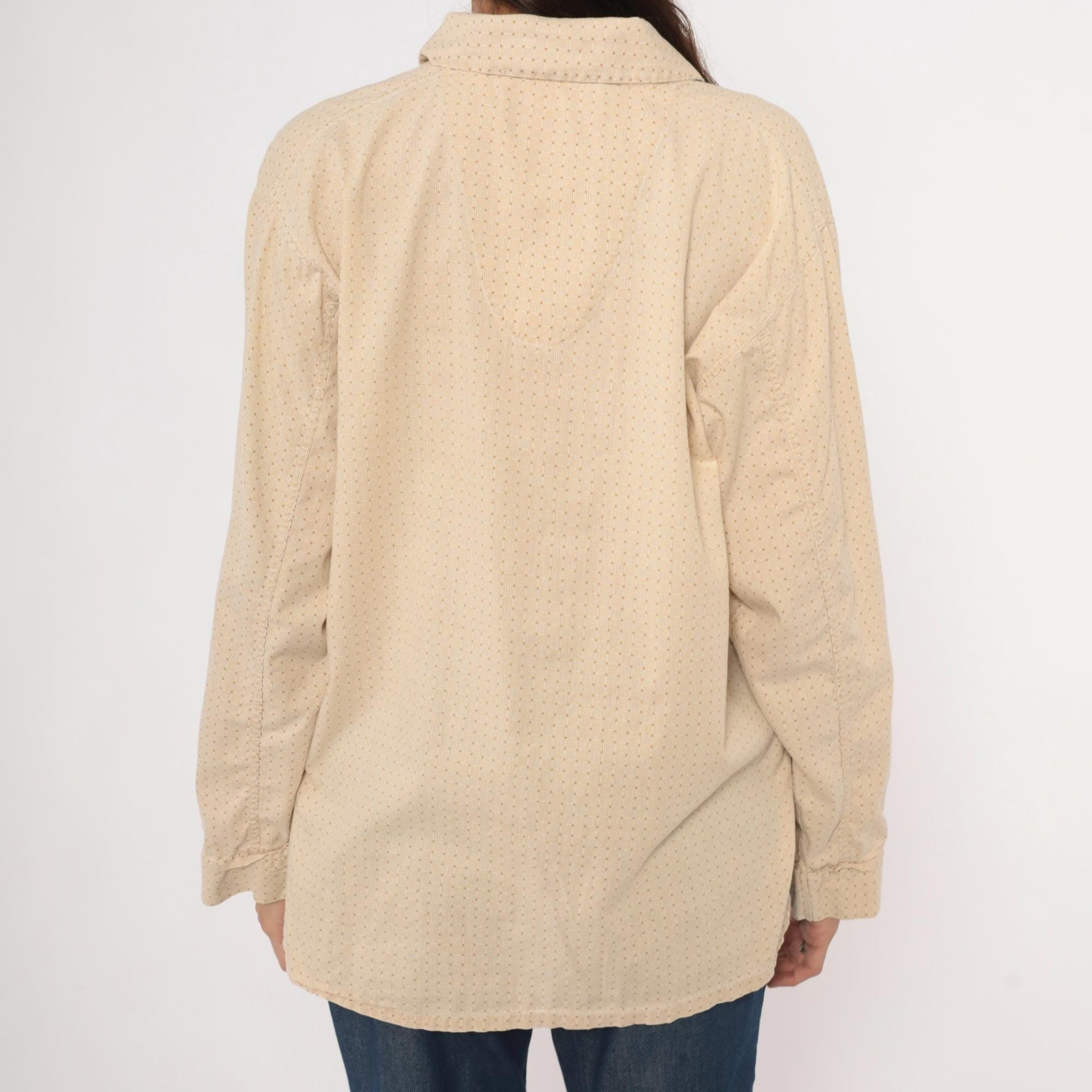 80s Faultless Basketweave Camp Collar Shirt Tan Cotton Blend Large L