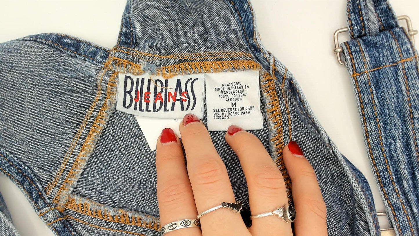 90s Bill Blass Blue Denim Overalls Carpenter Bib Straight Leg Medium M