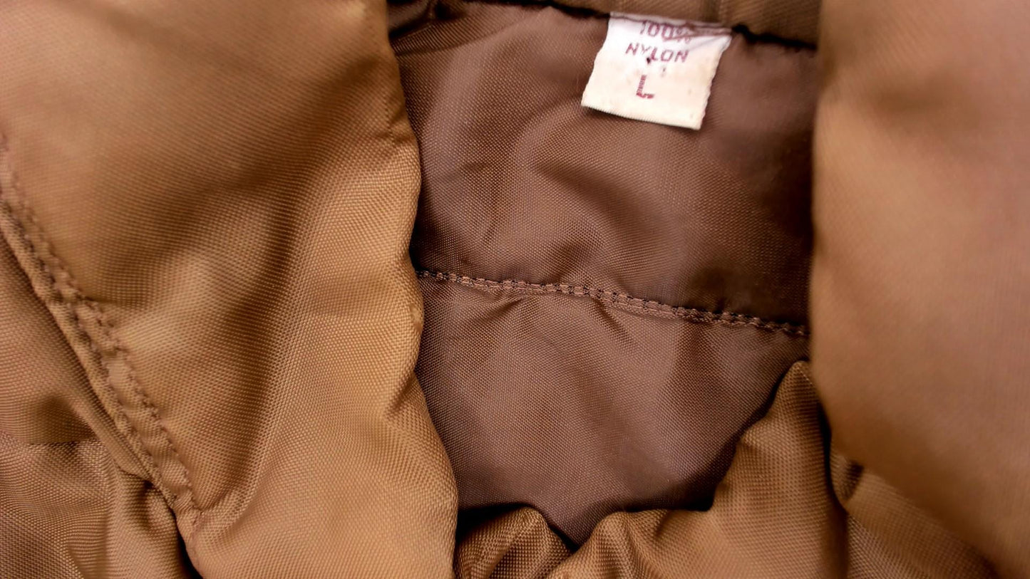 80s Brown Quilted Puffer Vest Snap Front Sleeveless Jacket Large L