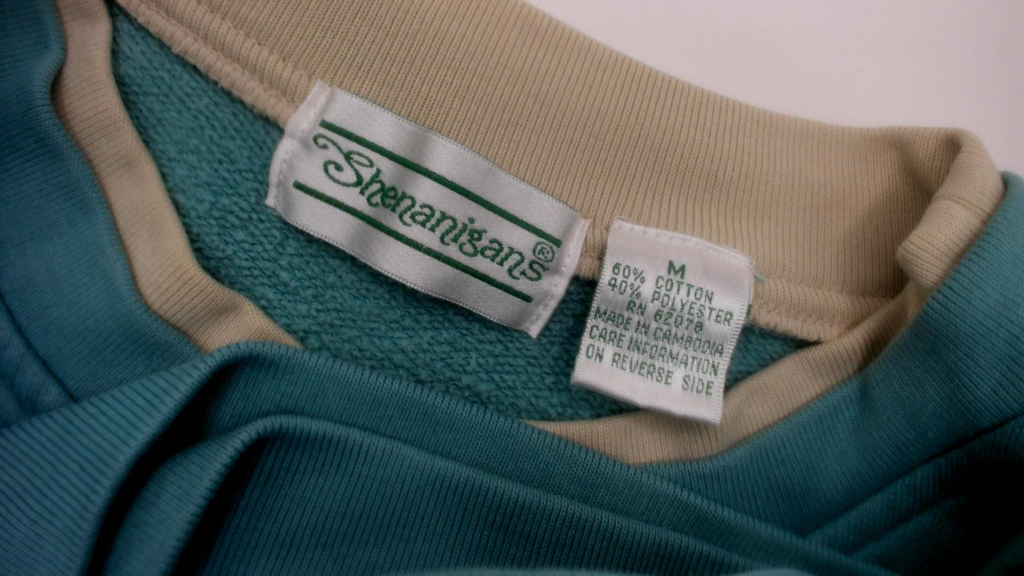 90s Shenanigans Embroidered Garden Wheelbarrow Sweatshirt Teal Medium