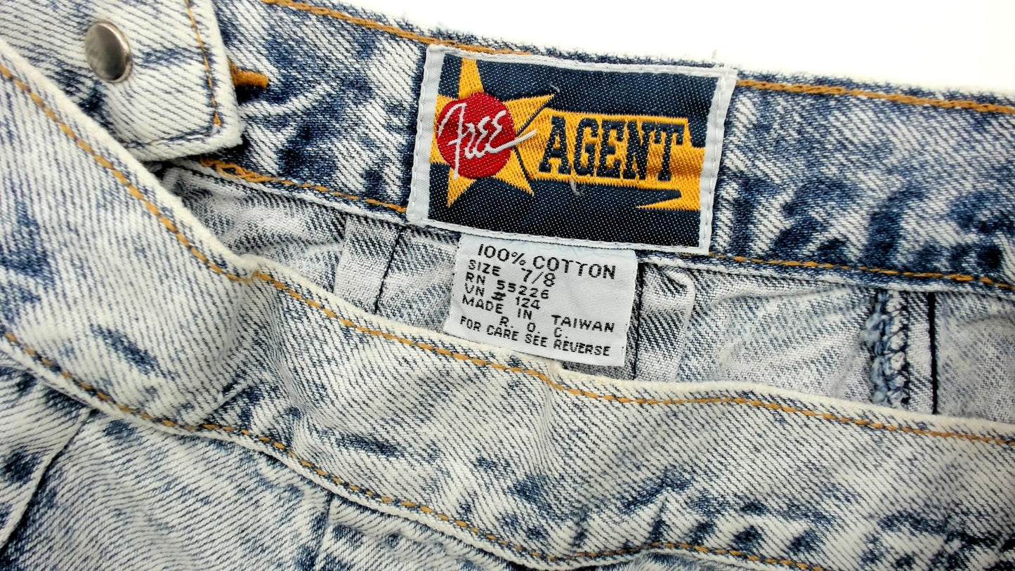 90s Free Agent Acid Wash Denim Mini Skirt Pleated Drop Waist Light Blue Small S