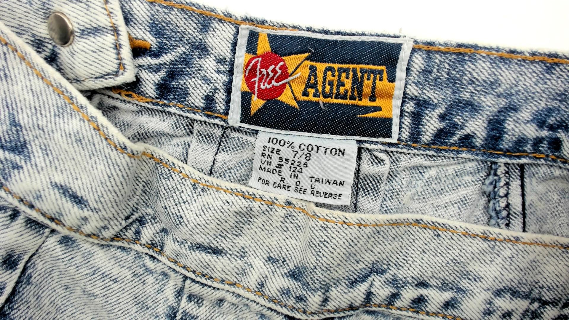 90s Free Agent Acid Wash Denim Mini Skirt Pleated Drop Waist Light Blue Small S
