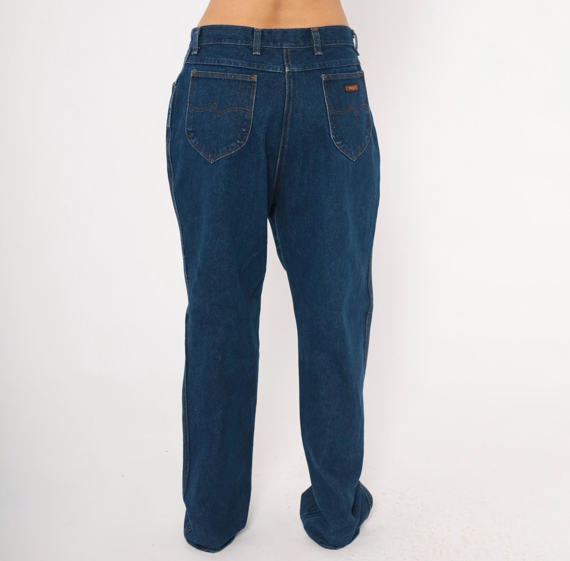 Wrangler Dark Indigo High Rise Straight Leg Jeans 80s Vintage 32x32