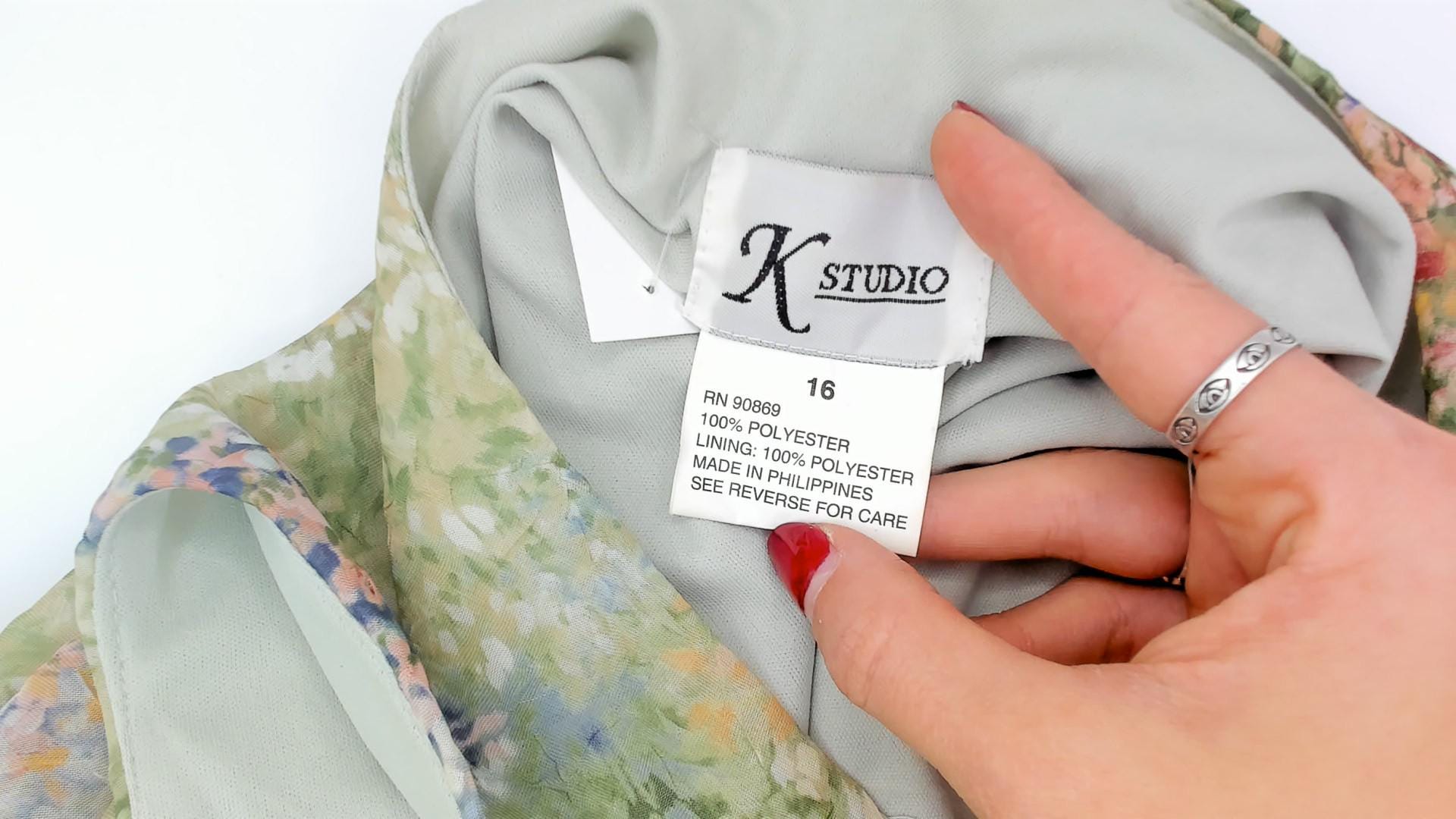 90s K Studio Floral Midi Dress Impressionist Garden Print Green Pink Extra Large