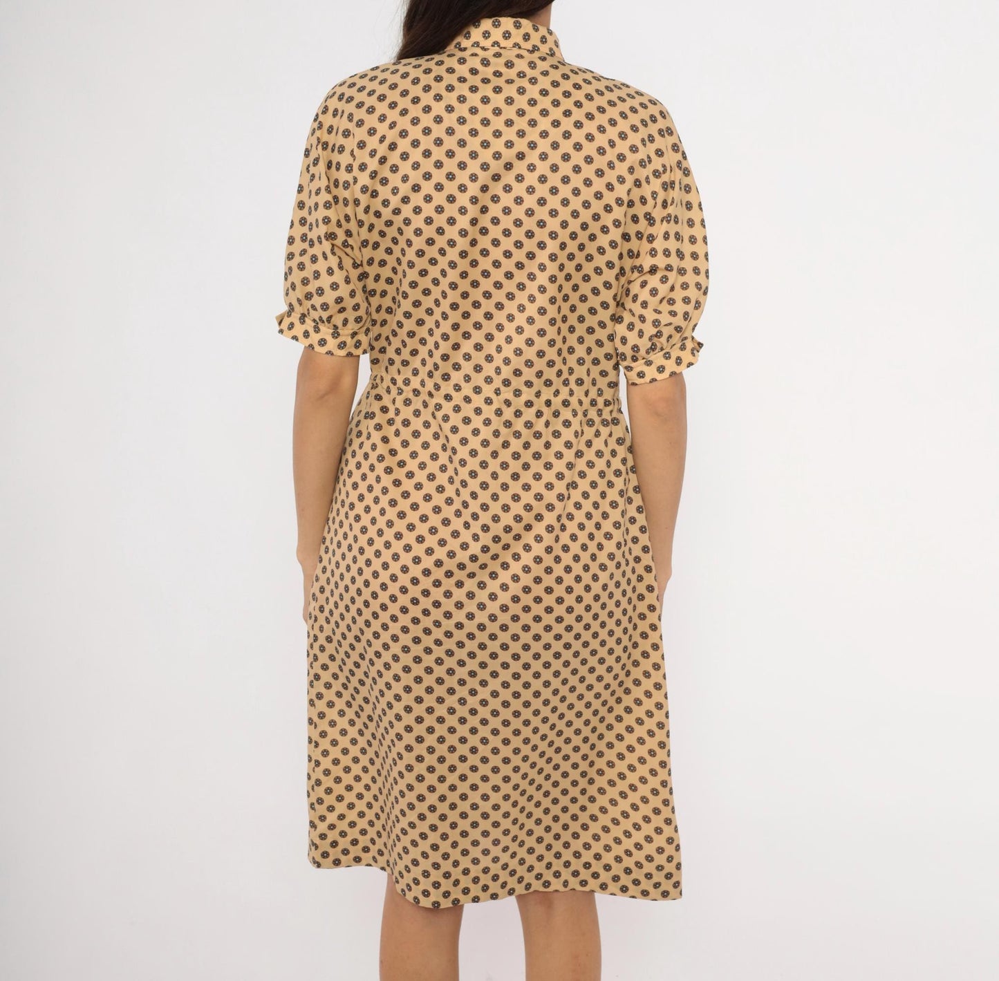 80s Kevin Stuart Petites Medallion Floral Shirtdress Tan Medium M