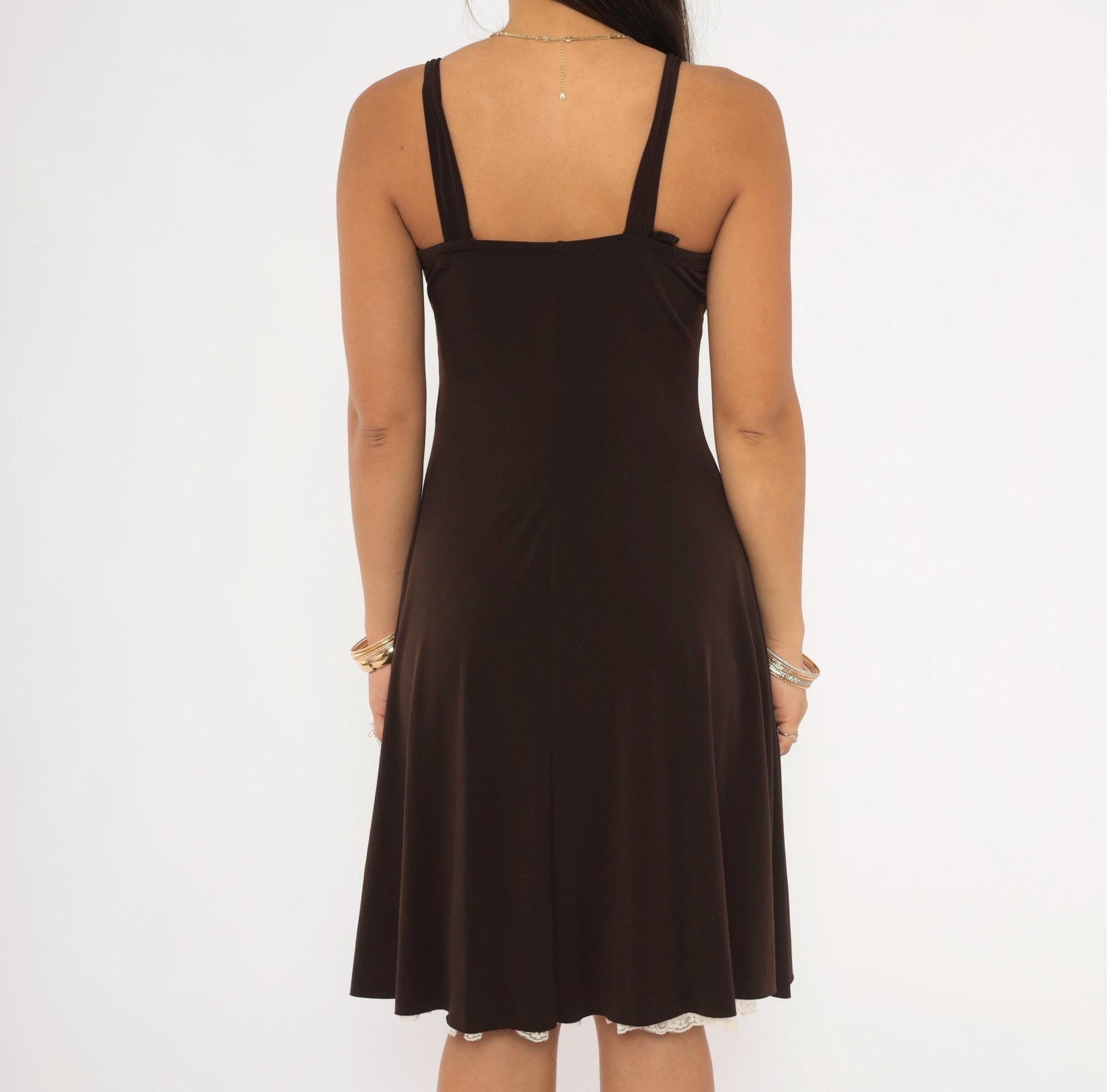 Y2K My Michelle Chocolate Brown Mini Dress Satin Bow Empire Waist Medium M