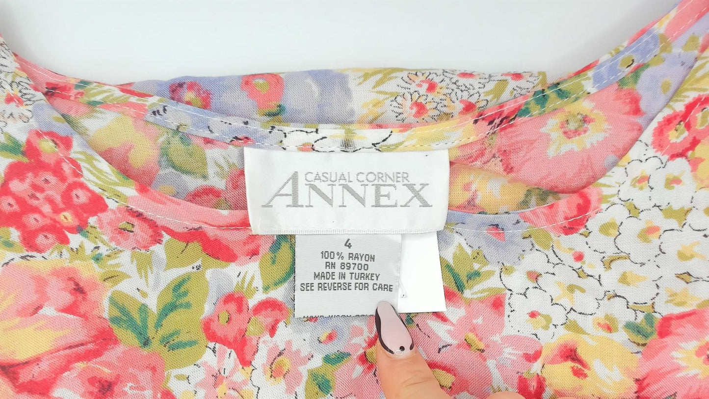 90s Casual Corner Annex Floral Maxi Dress Pink Garden Print Tie Back Small