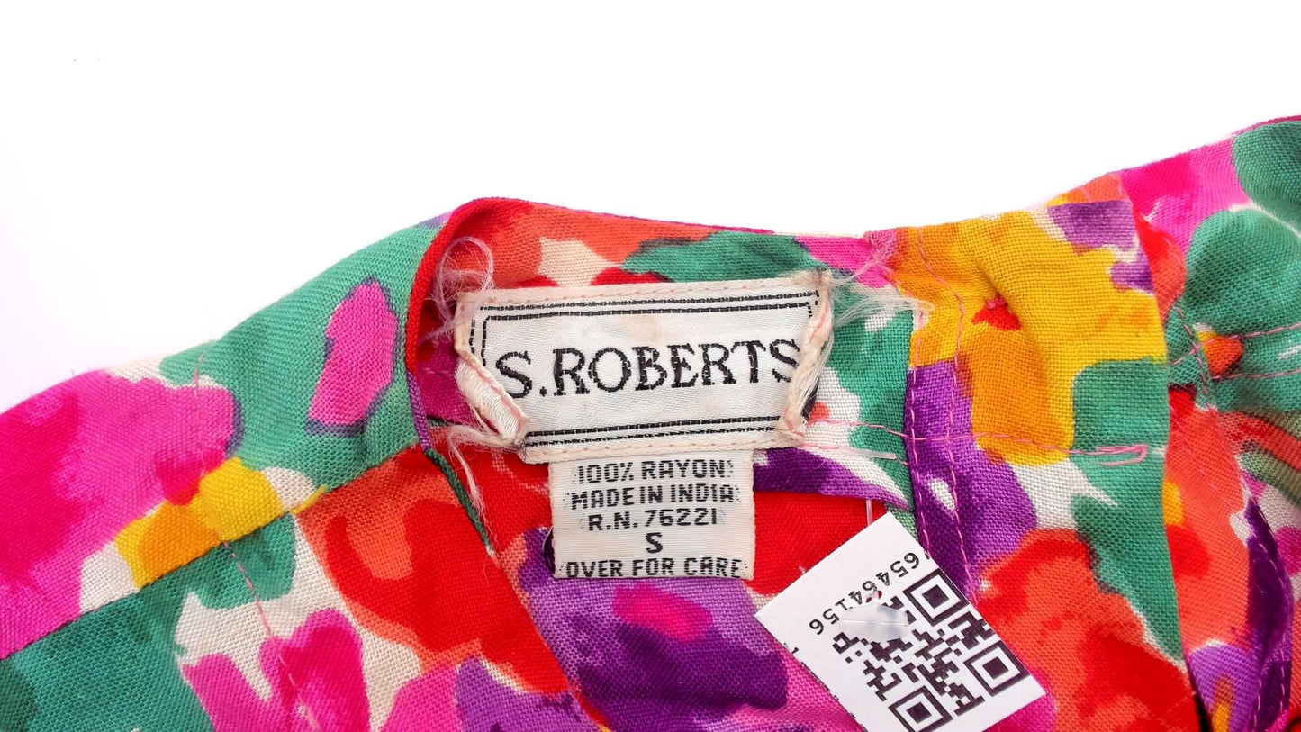 90s S.Roberts Watercolor Floral Romper Pink Purple Green Small