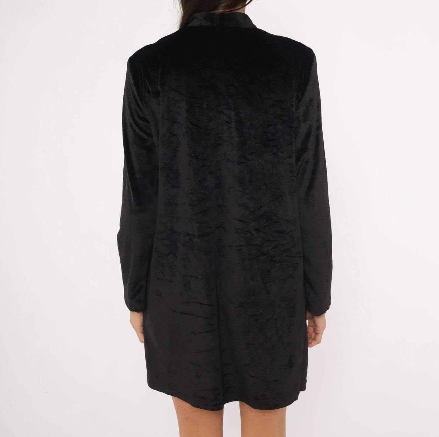 80s Blair Black Velvet Kimono Duster Embroidered Floral Rose Medium M