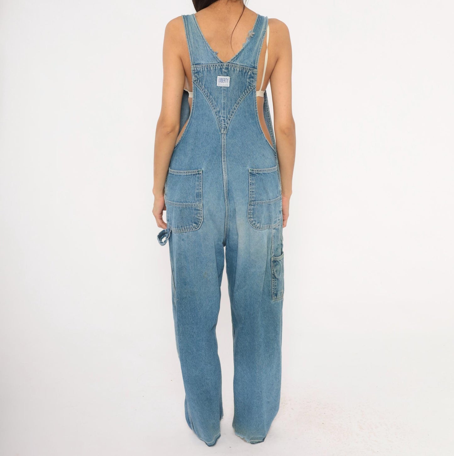 90s Liberty Denim Bib Overalls Green Zipper Distressed Workwear Medium