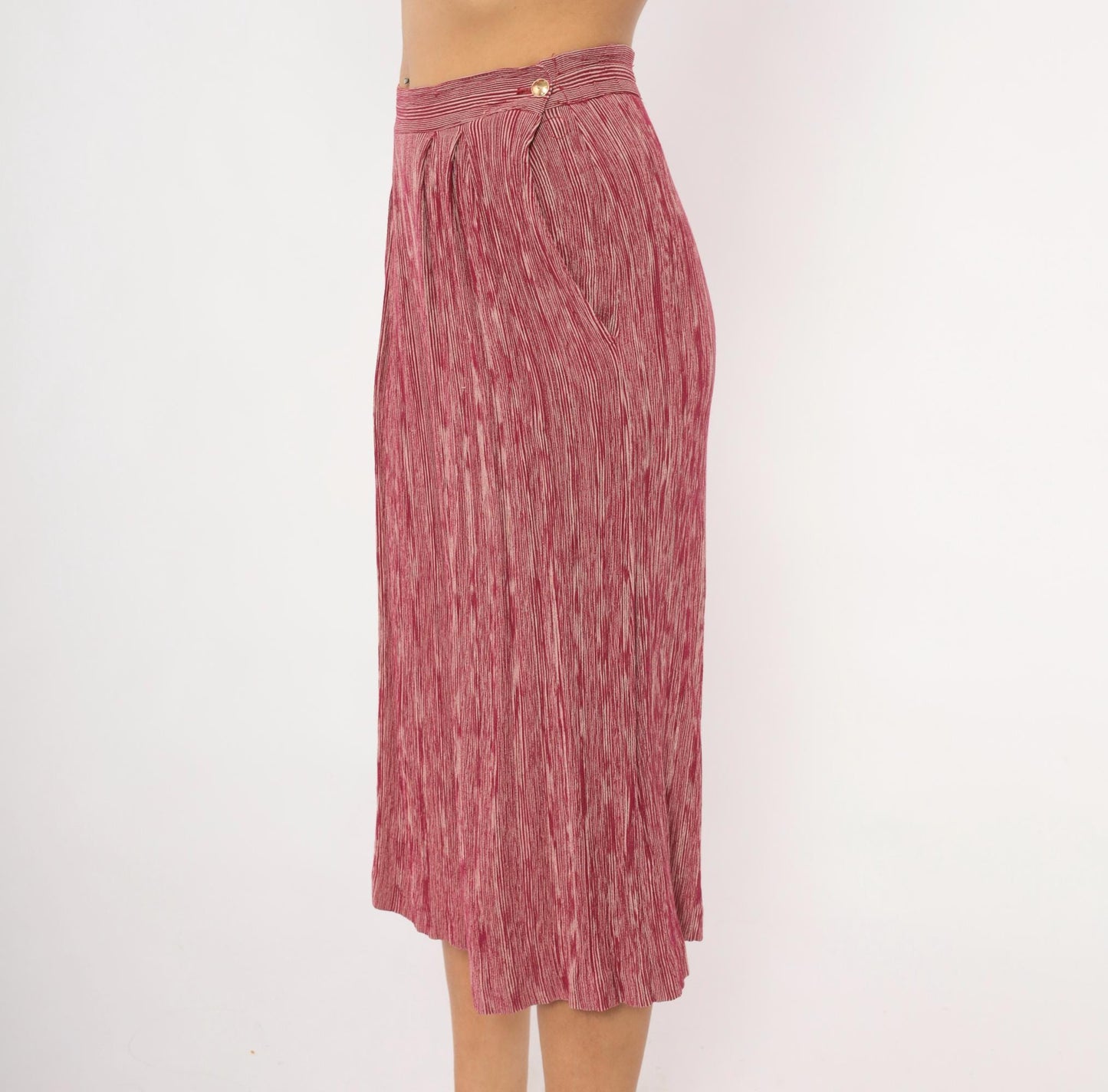 80s Leslie Fay Burgundy Striped Pleated Culottes Wide Leg Cropped Medium