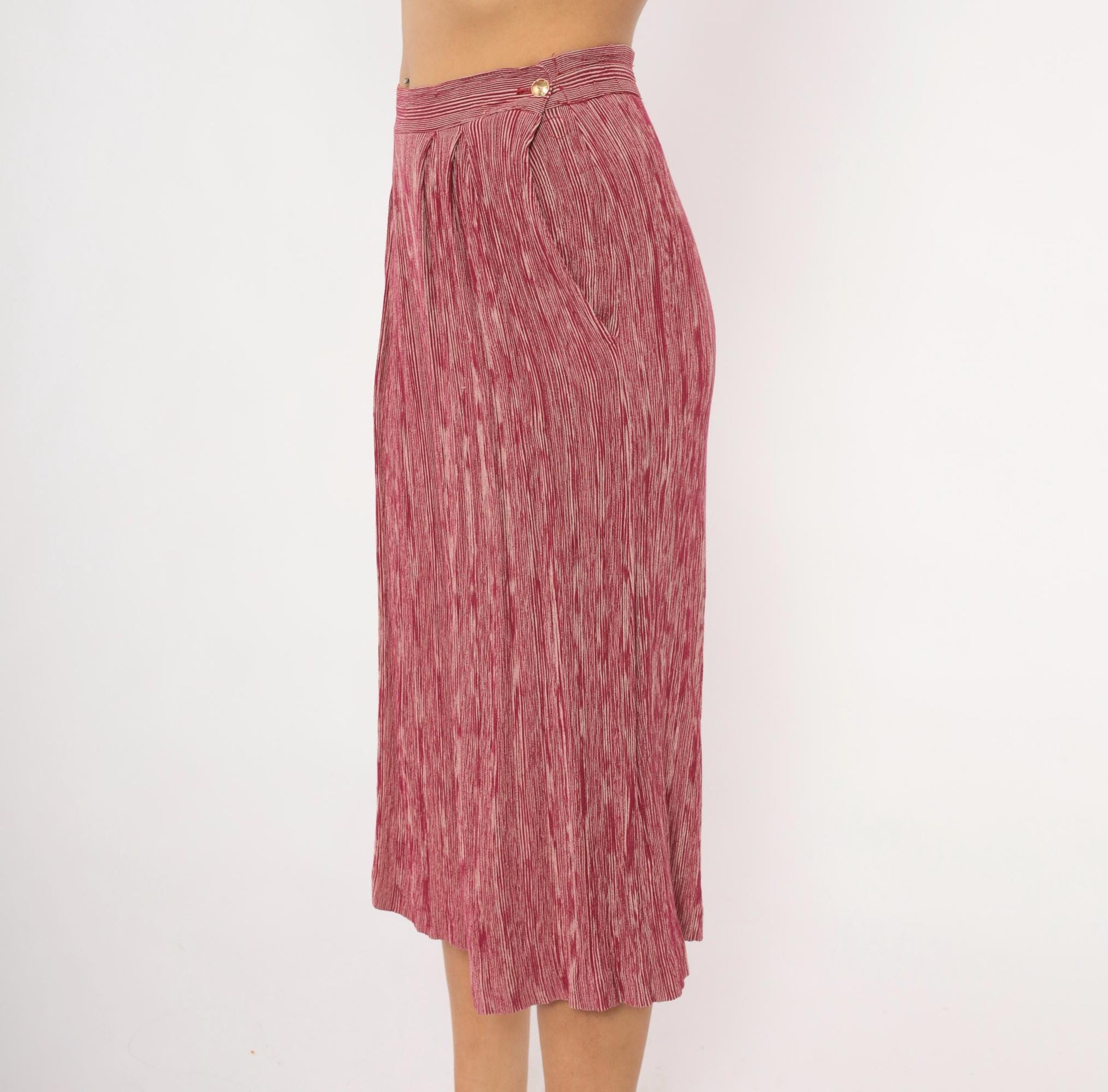 80s Leslie Fay Burgundy Striped Pleated Culottes Wide Leg Cropped Medium