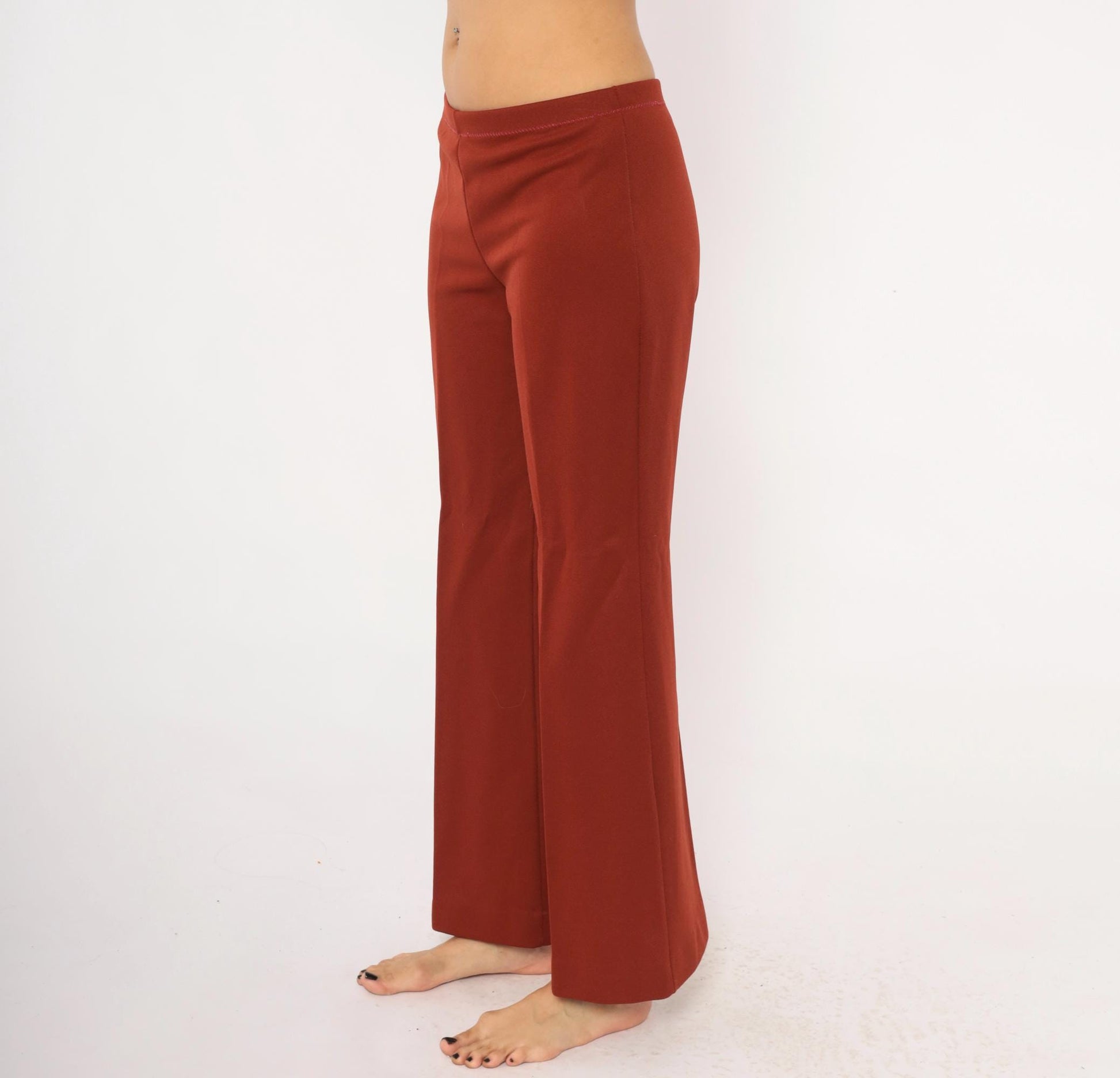 70s Rust Wide Leg Pants Elastic Waist Flare Bottom Pull On Trousers Large L