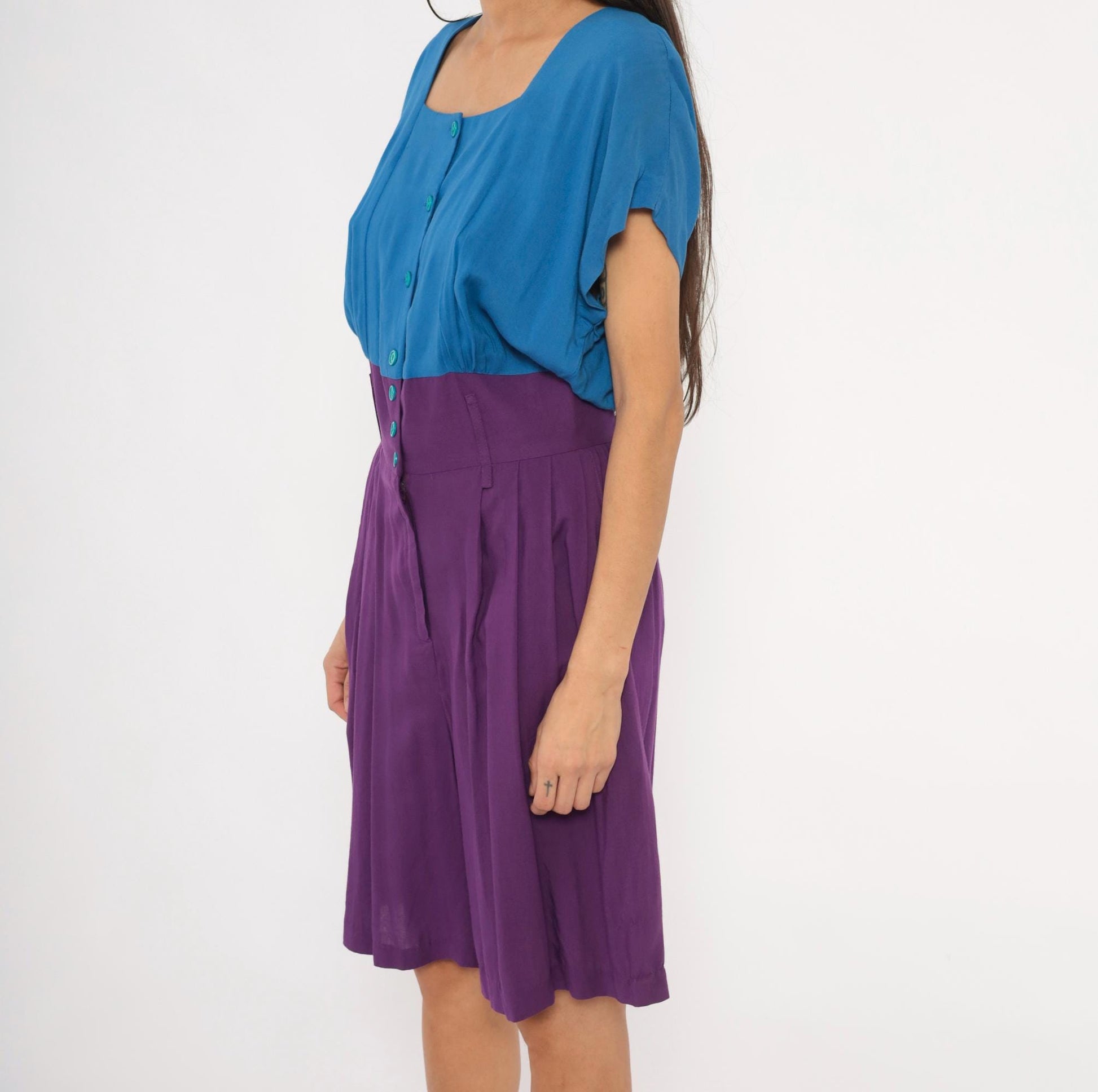 90s Rabbit Jr Color Block Romper Cobalt Blue Plum Purple Medium M