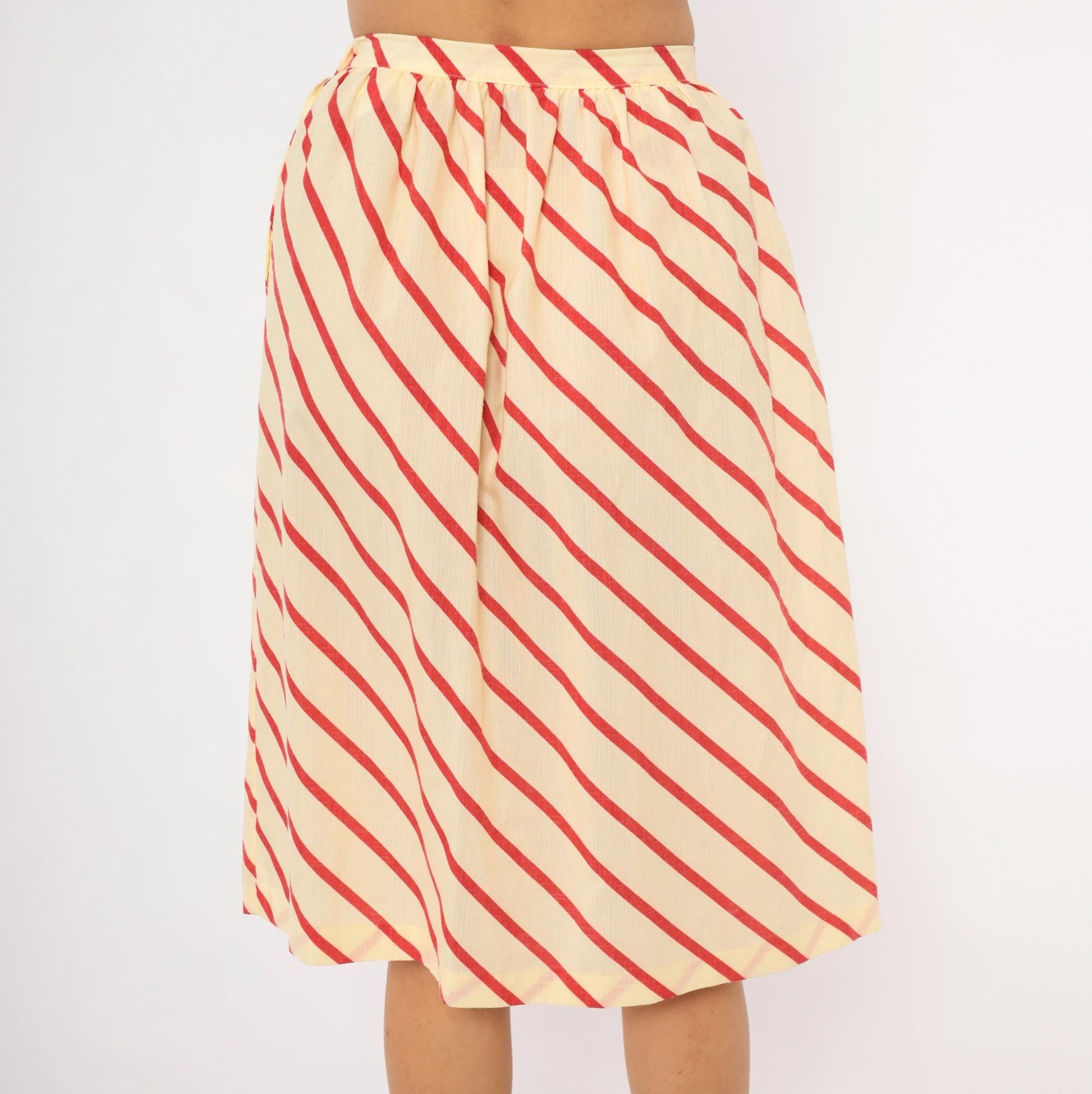 60s Bryn Mawr Diagonal Stripe A-Line Skirt Red Cream Knee Length Extra Small XS