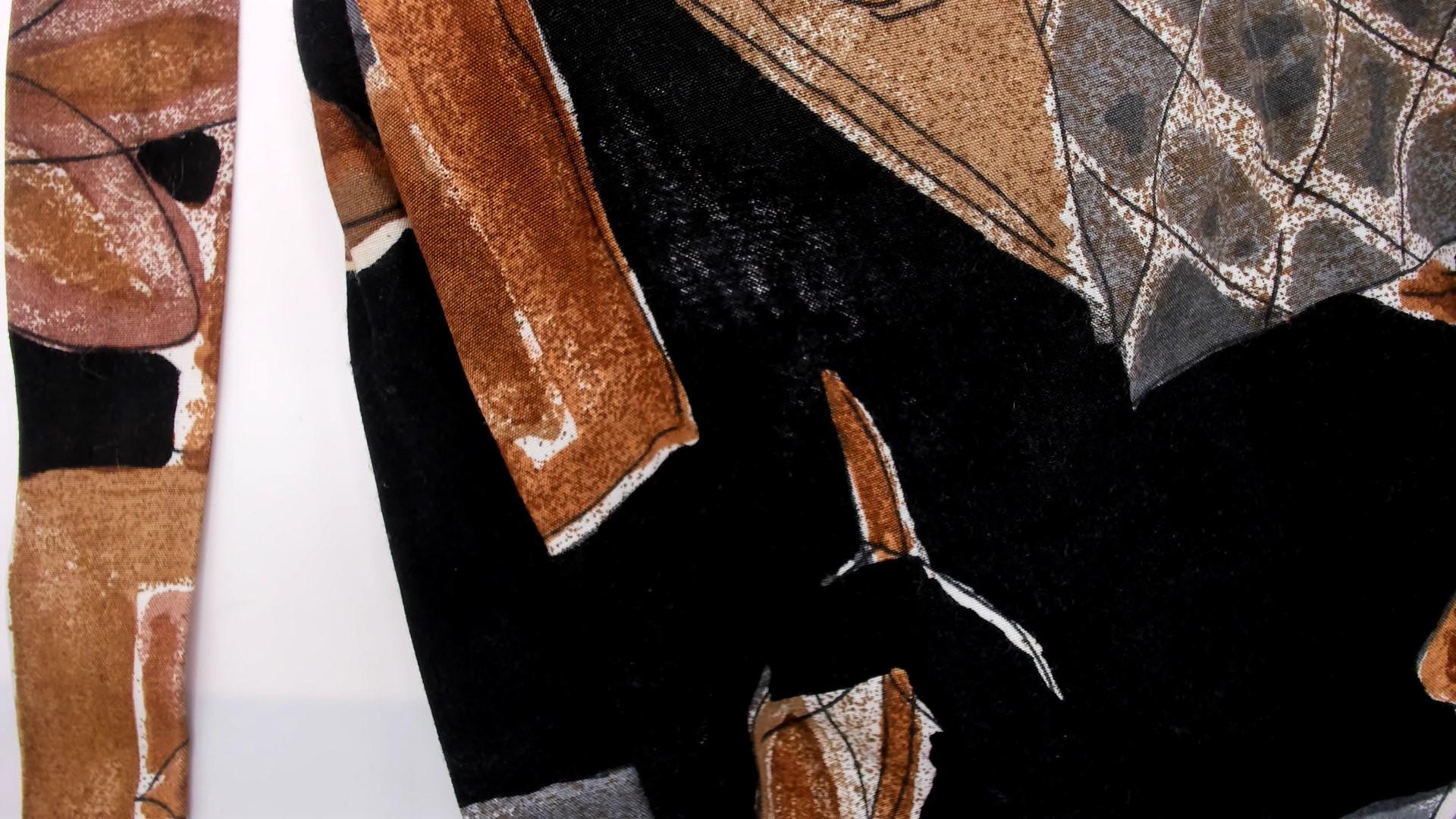 90s Abstract Botanical Wrap Skirt Black Patchwork Midi Small S