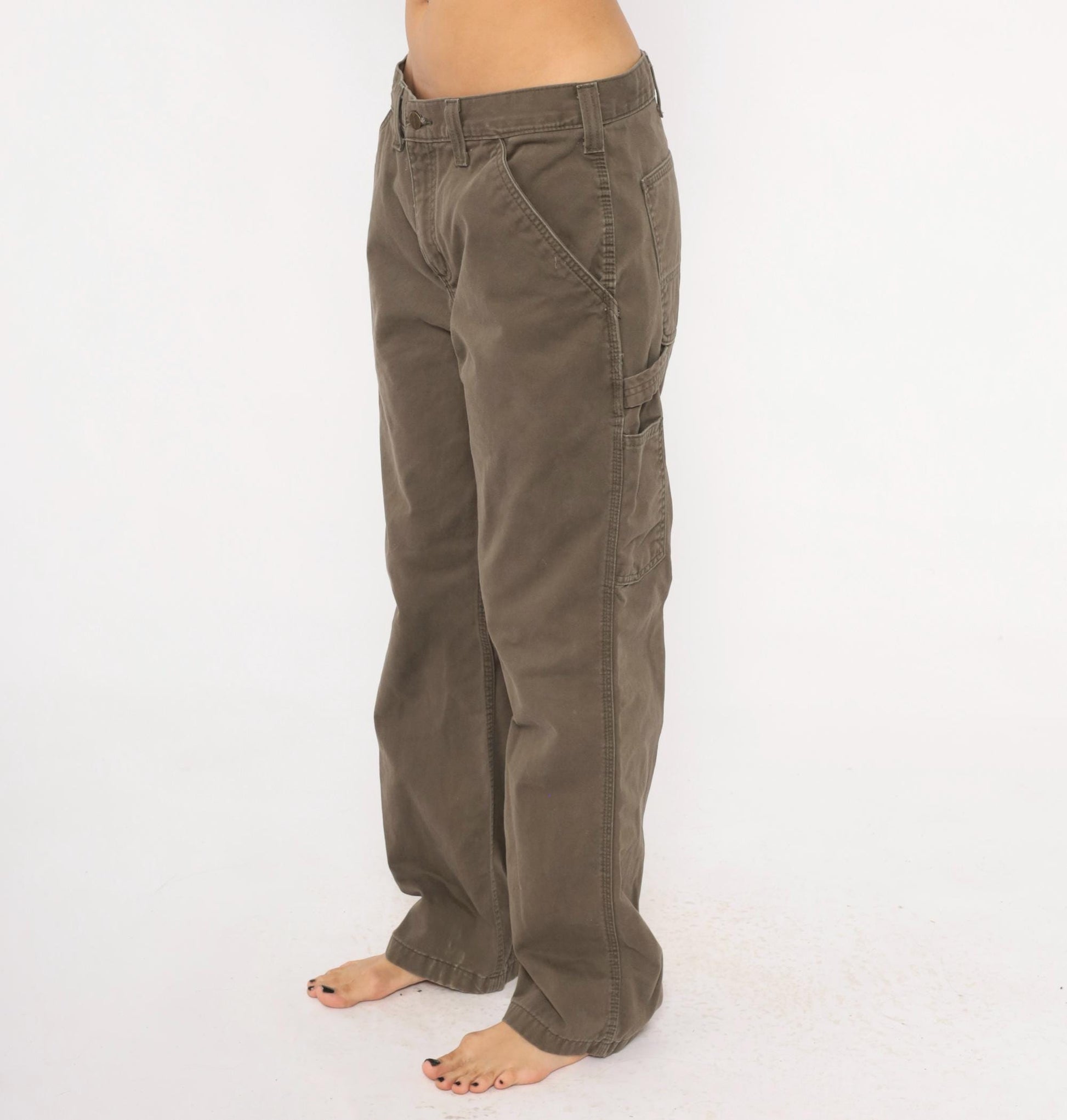 90s Carhartt Carpenter Pants Olive Cotton Straight Leg Workwear 34 x 30