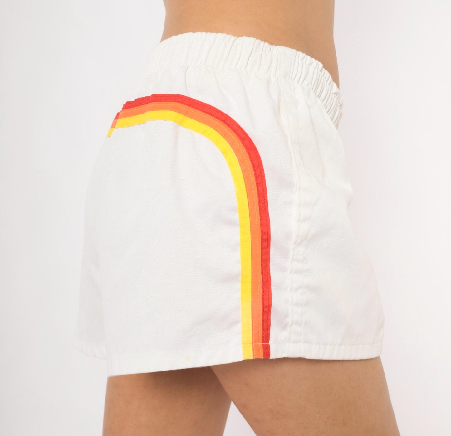 80s Sundek White Cotton Running Shorts Rainbow Stripe Medium