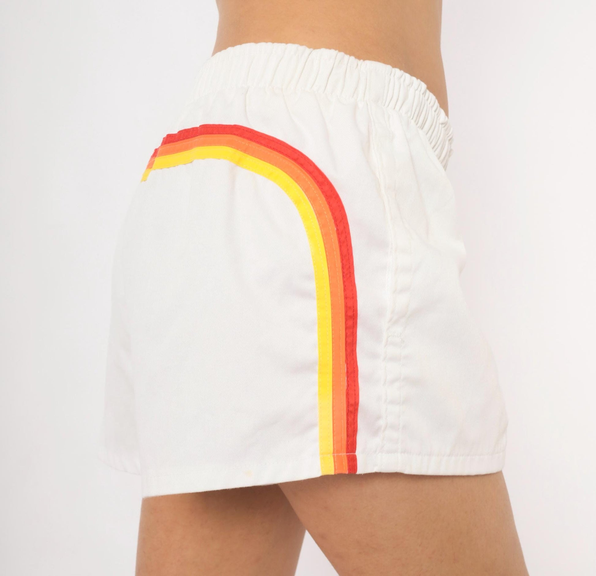 80s Sundek White Cotton Running Shorts Rainbow Stripe Medium