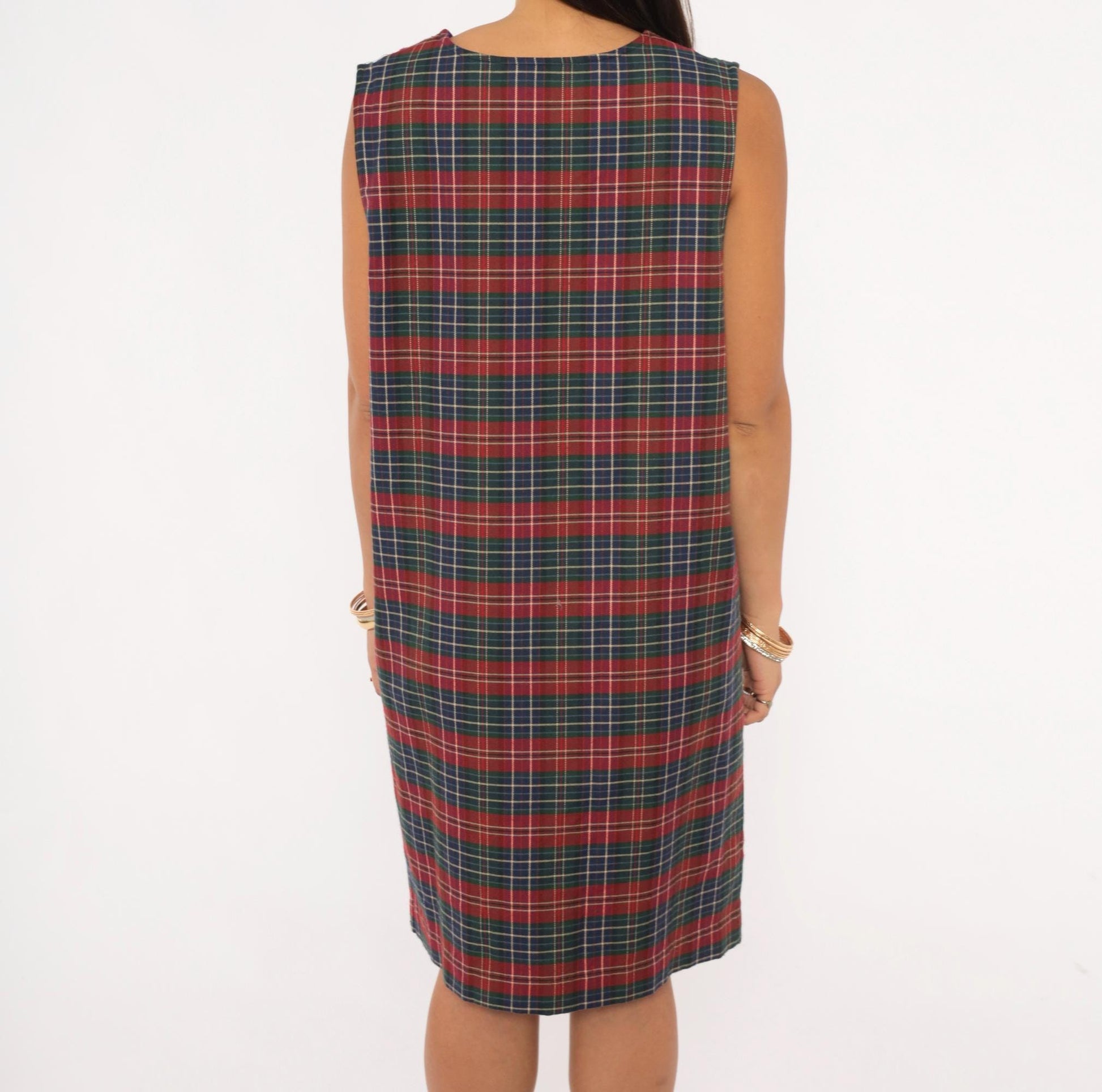 90s Baxter Wells Plaid Jumper Dress Navy Red Green Tartan Knee-Length Large L