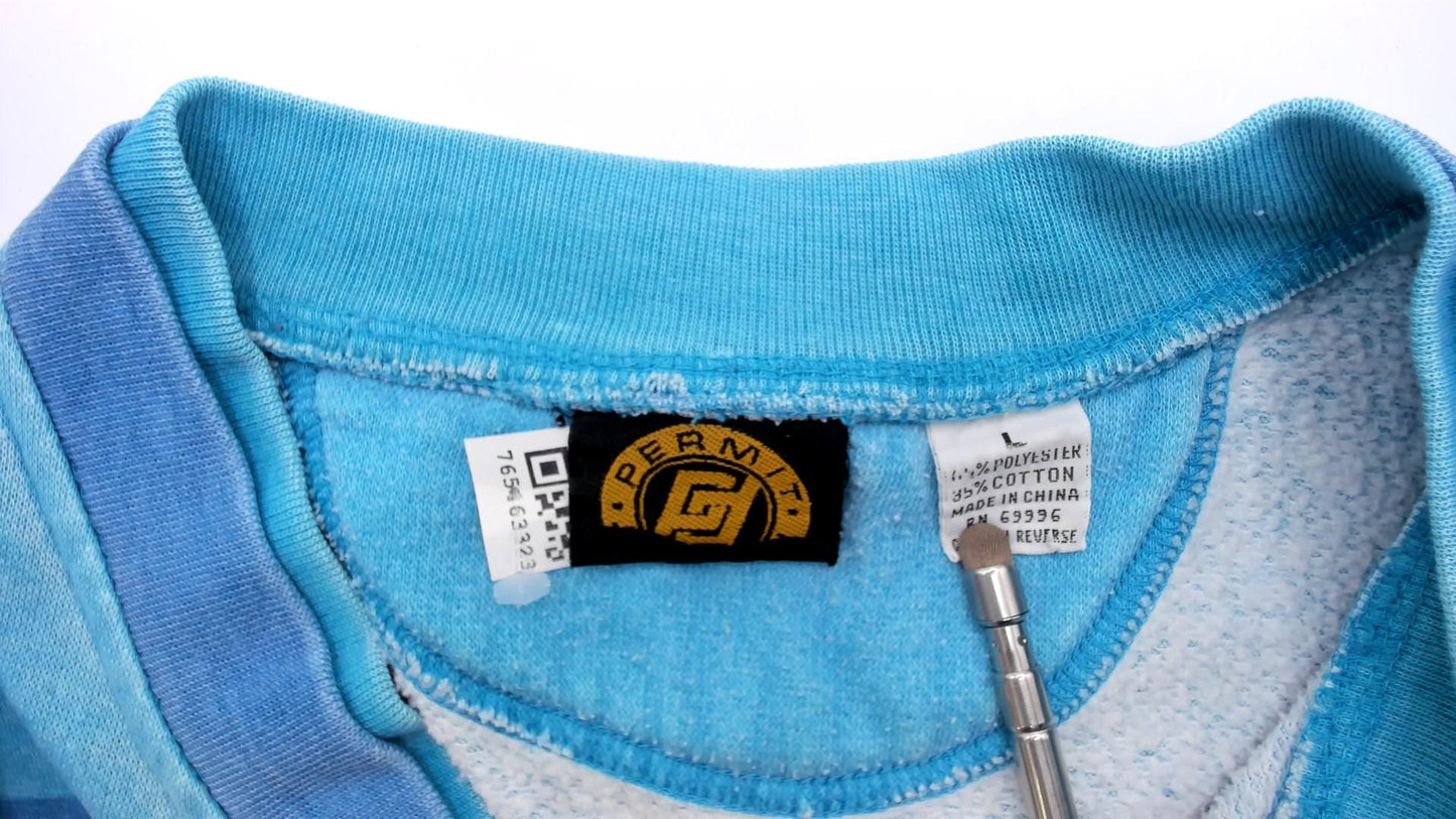 90s Permit Sportswirt Striped Henley Sweatshirt Blue Teal Colorblock Large L
