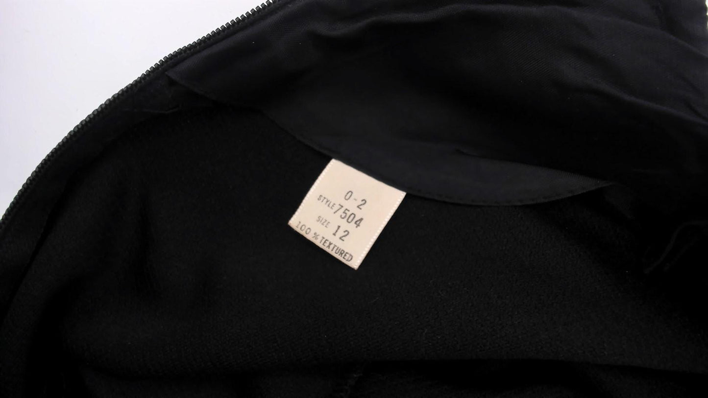 70s Black Shift Dress Crew Neck Short Sleeve Knee Length Small