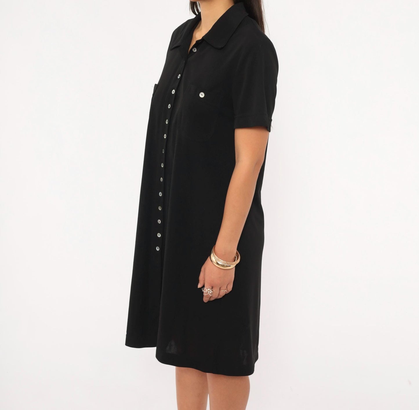 90s Jessica Howard Black Shirt Dress Button Front Collar Knee-Length Medium M