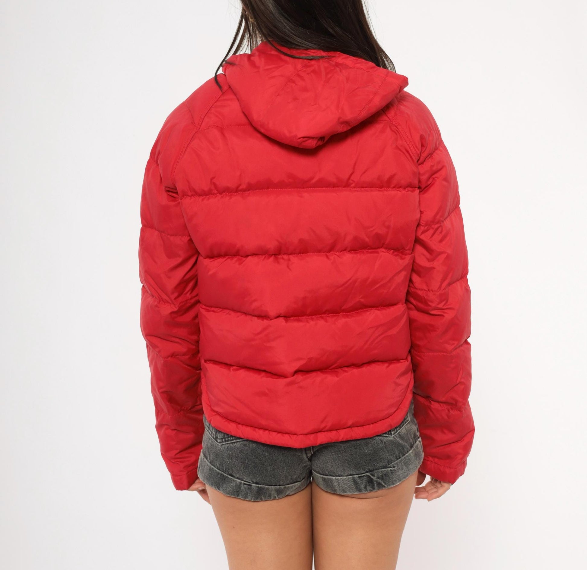 90s Tommy Jeans Red Down Puffer Jacket Hooded Cropped Quilted Medium M