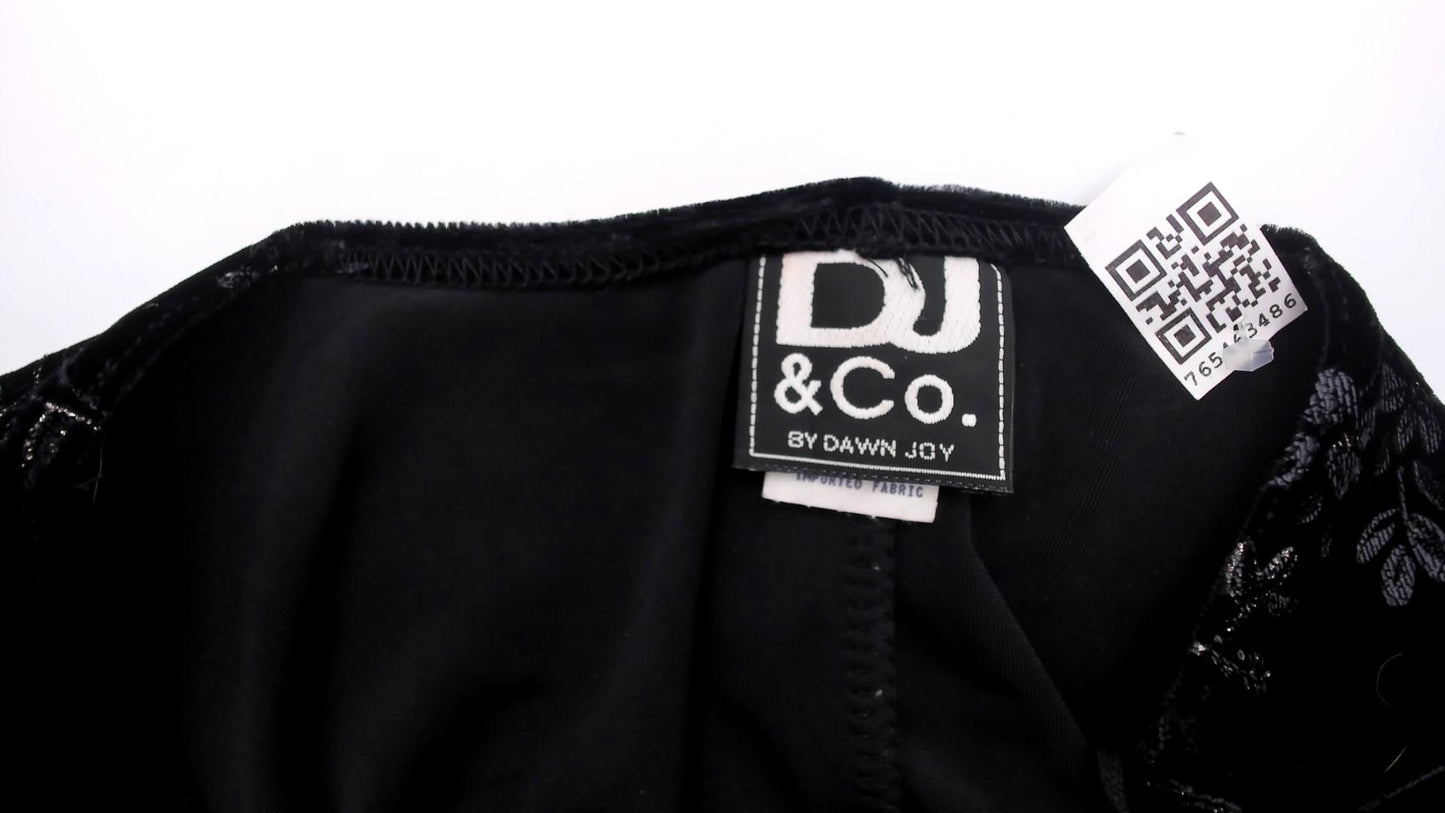 90s DJ & Co Black Velvet Maxi Dress Burnout Floral Short Sleeve Large L