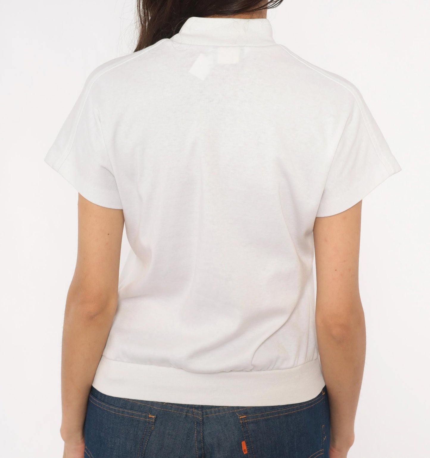 90s White Stag Mock Neck Short Sleeve Top Cream Cotton Pullover Small S
