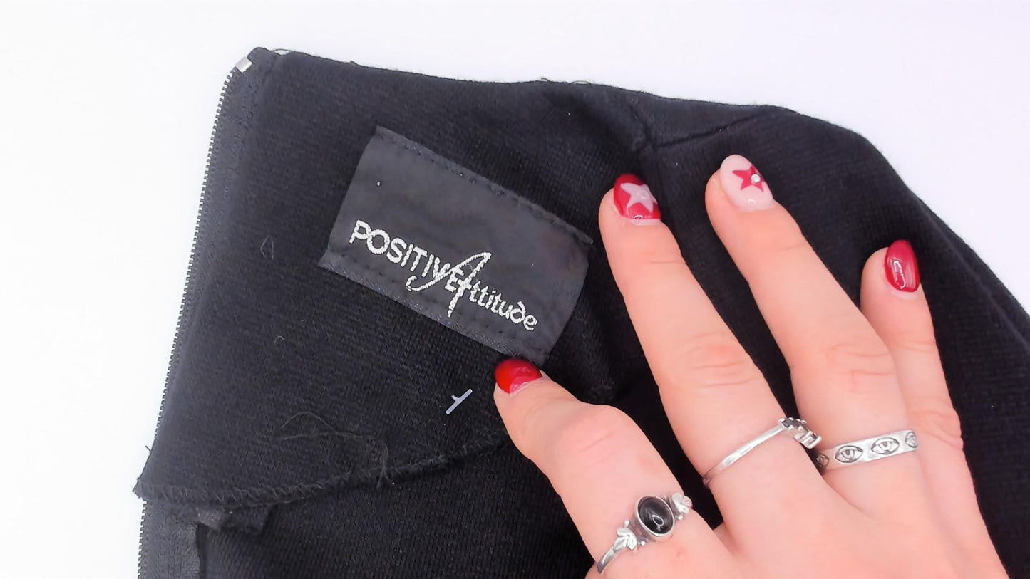 90s Positive Attitude Black Knit Dress Crew Neck Long Sleeve Knee-Length Large L
