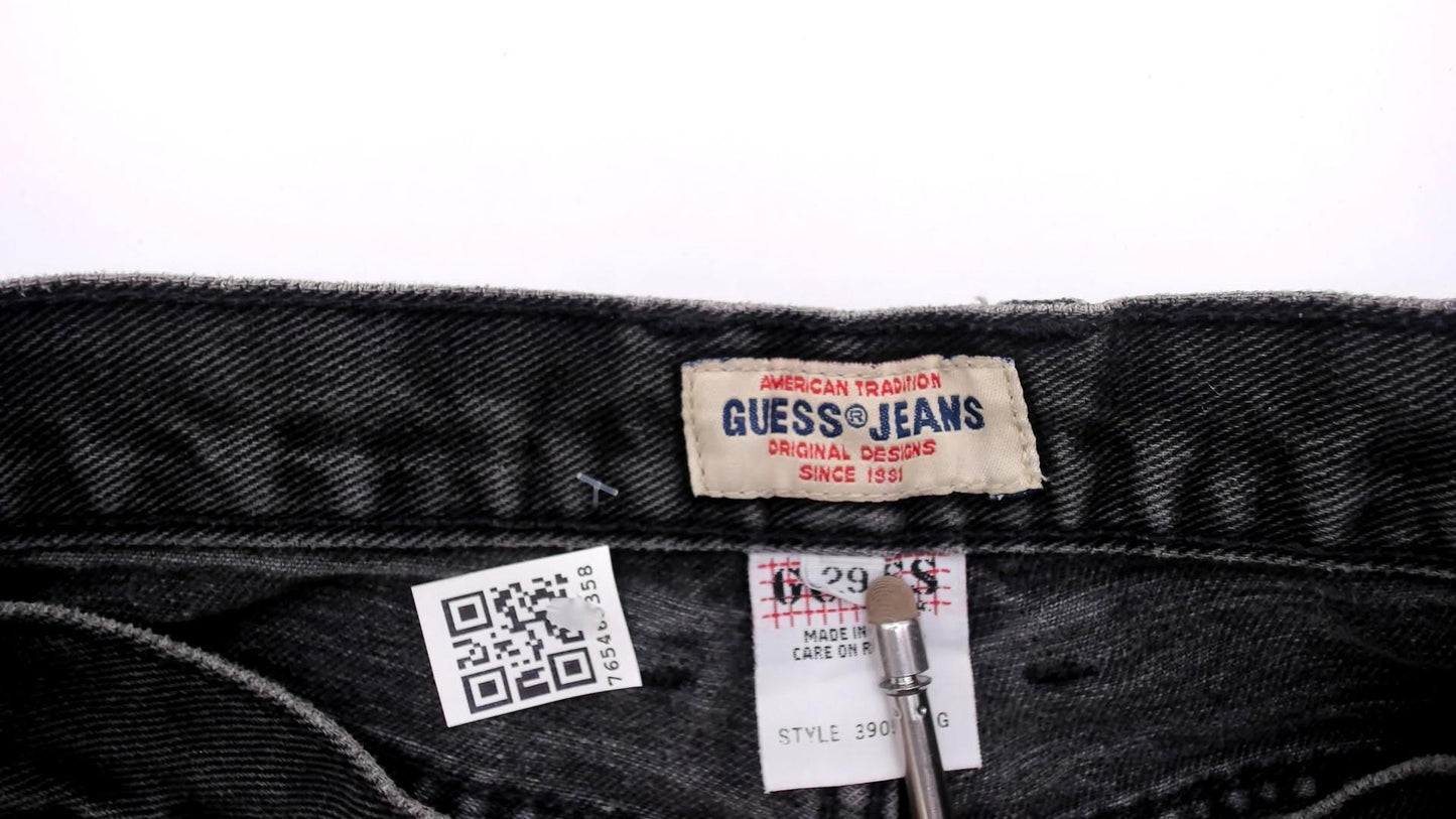 Guess High Waisted Jeans 90s Faded Black Denim Tapered Straight Leg Small
