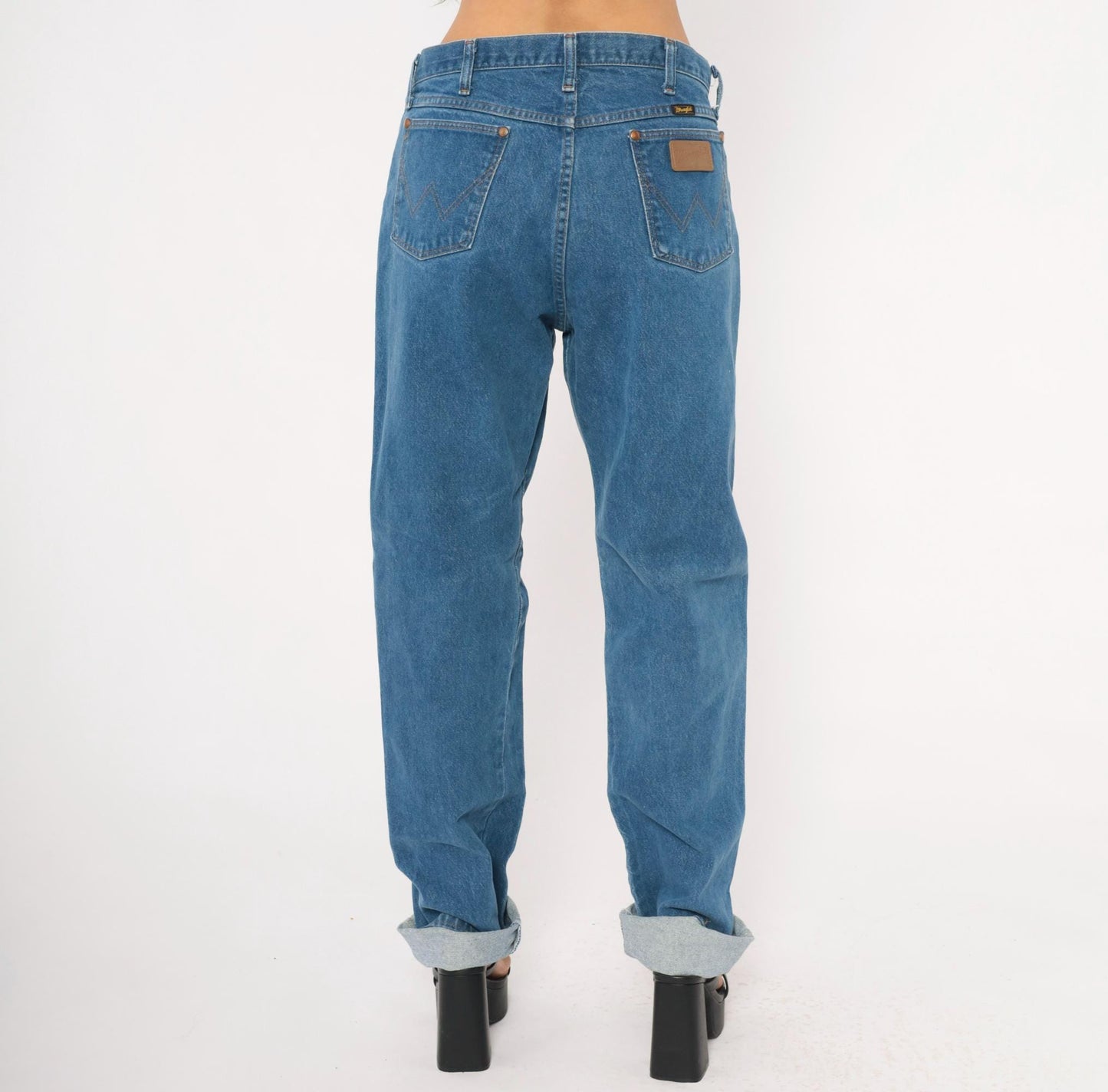 90s Wrangler Mom Jeans High Waist Straight Leg Blue Denim 35x36