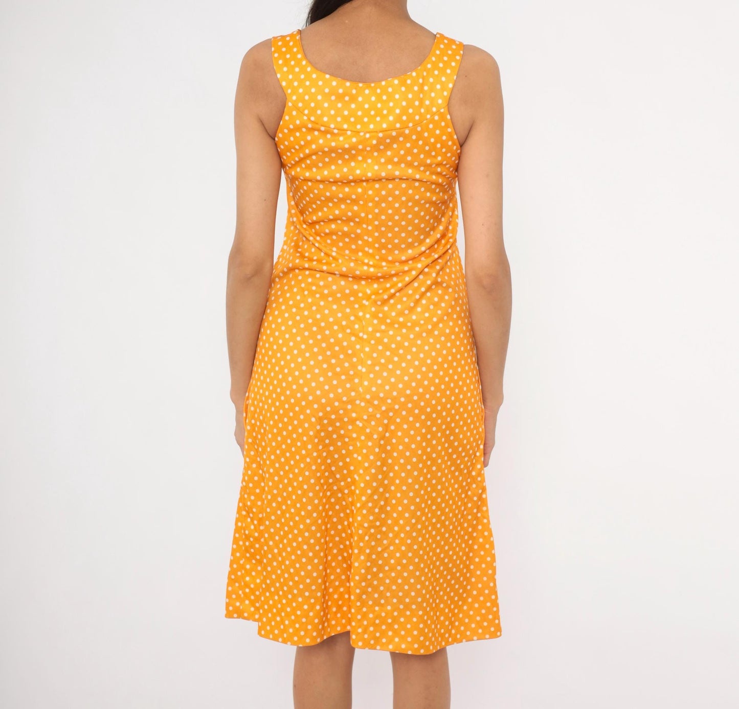 70s Yellow White Polka Dot Sundress Empire Waist Tank Small