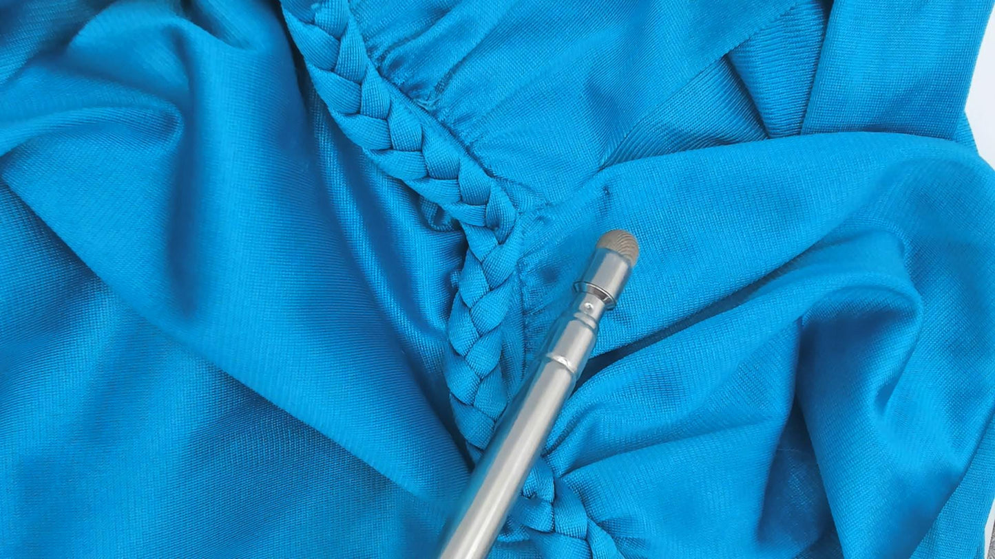 70s Teal Grecian Maxi Dress Deep V Neck Empire Waist Nylon Large L