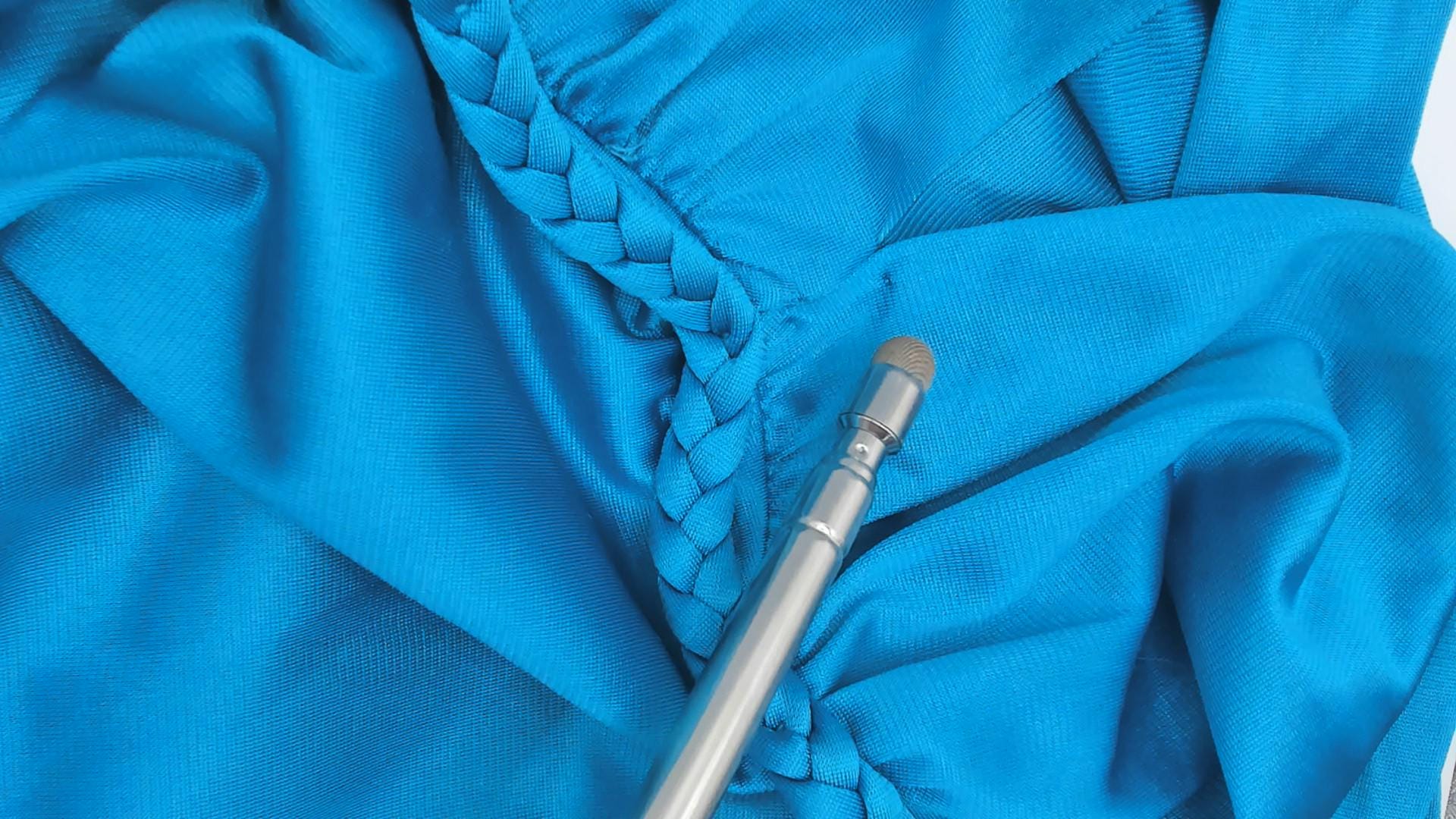 70s Teal Grecian Maxi Dress Deep V Neck Empire Waist Nylon Large L