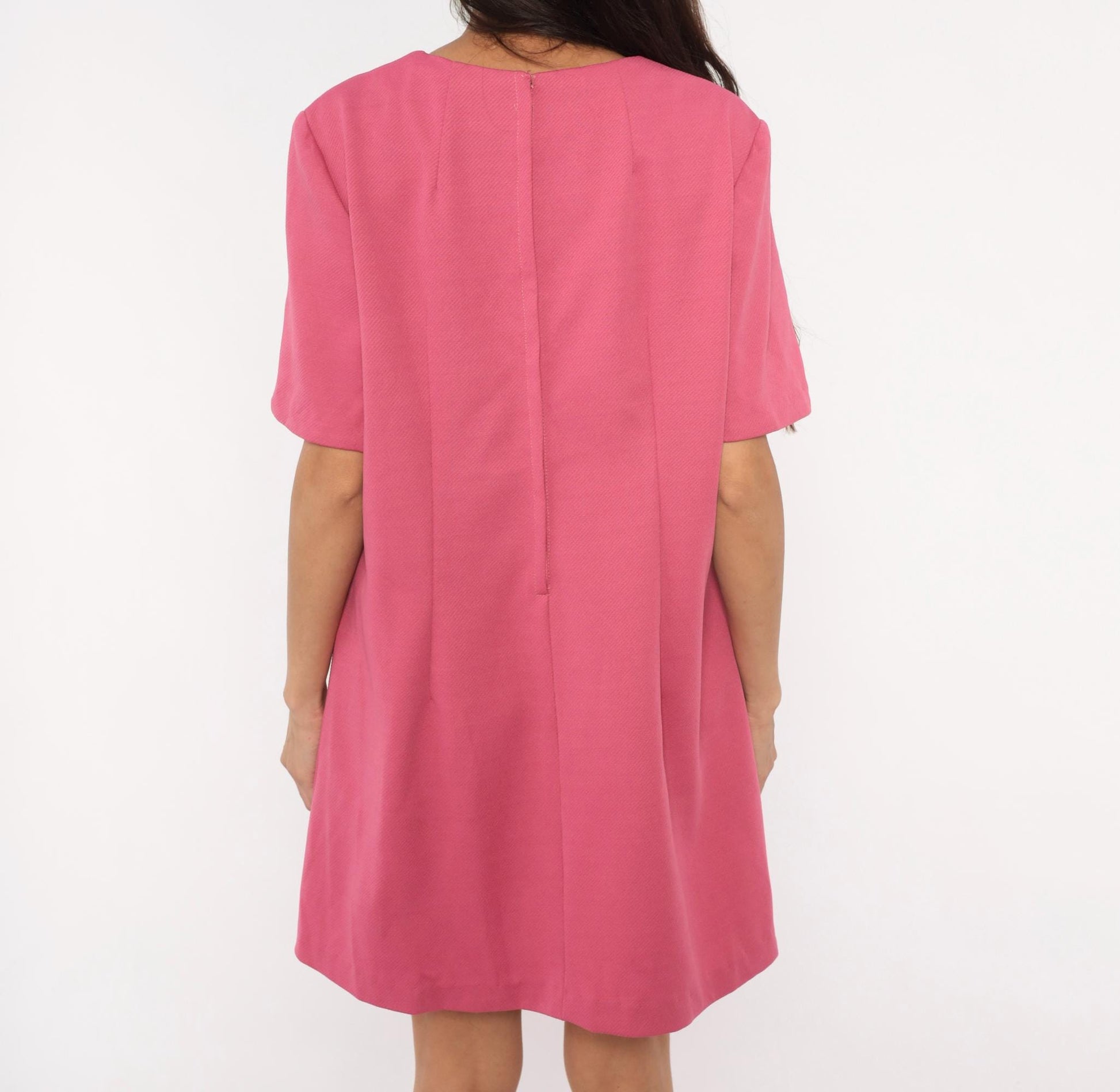 60s Pink Shift Dress A-Line Mini Scoop Neckline Short Sleeve Extra Large