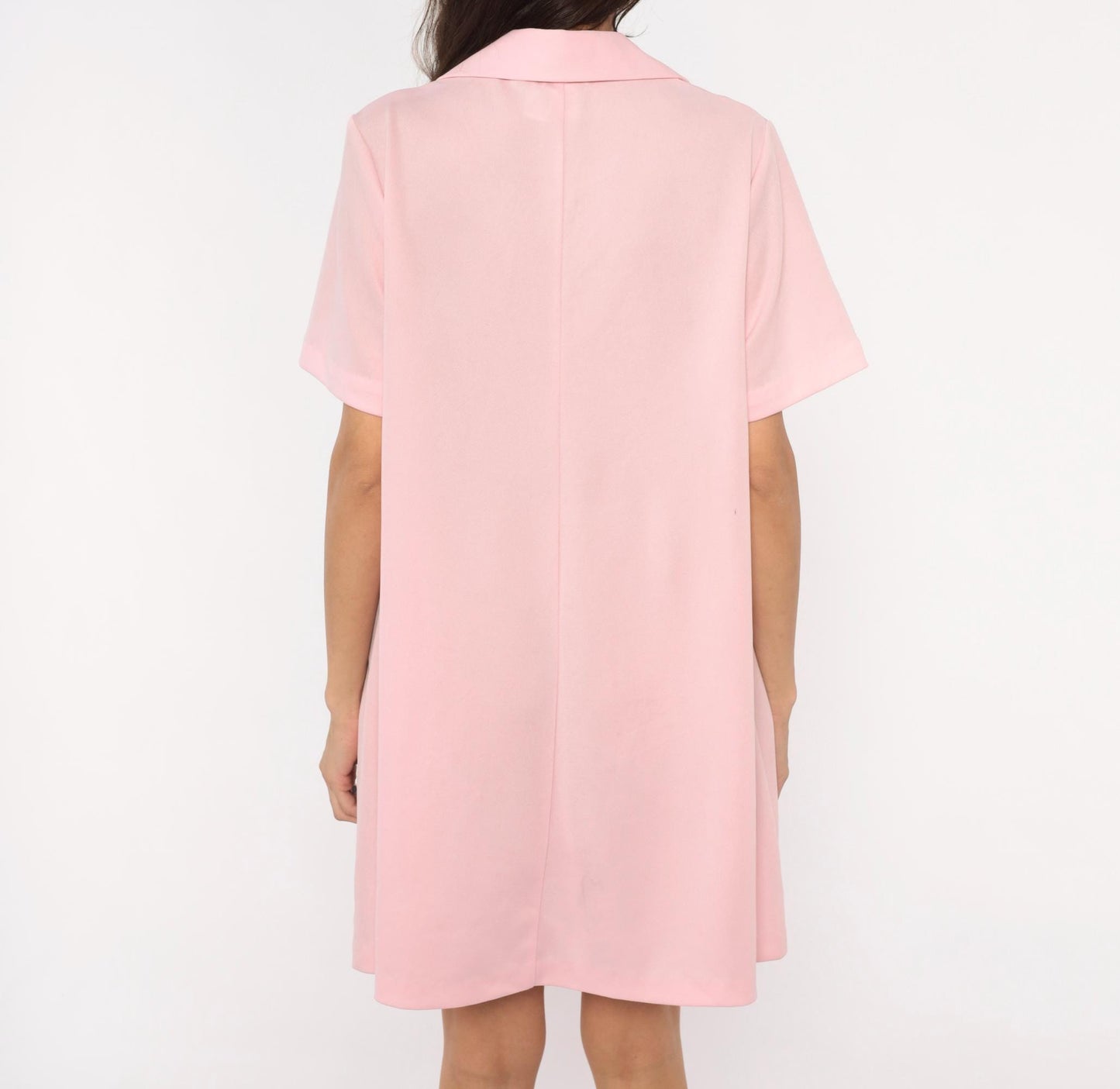 70s Baby Pink Babydoll Dress V Neck Gathered Bust A Line Knee Length Extra Large