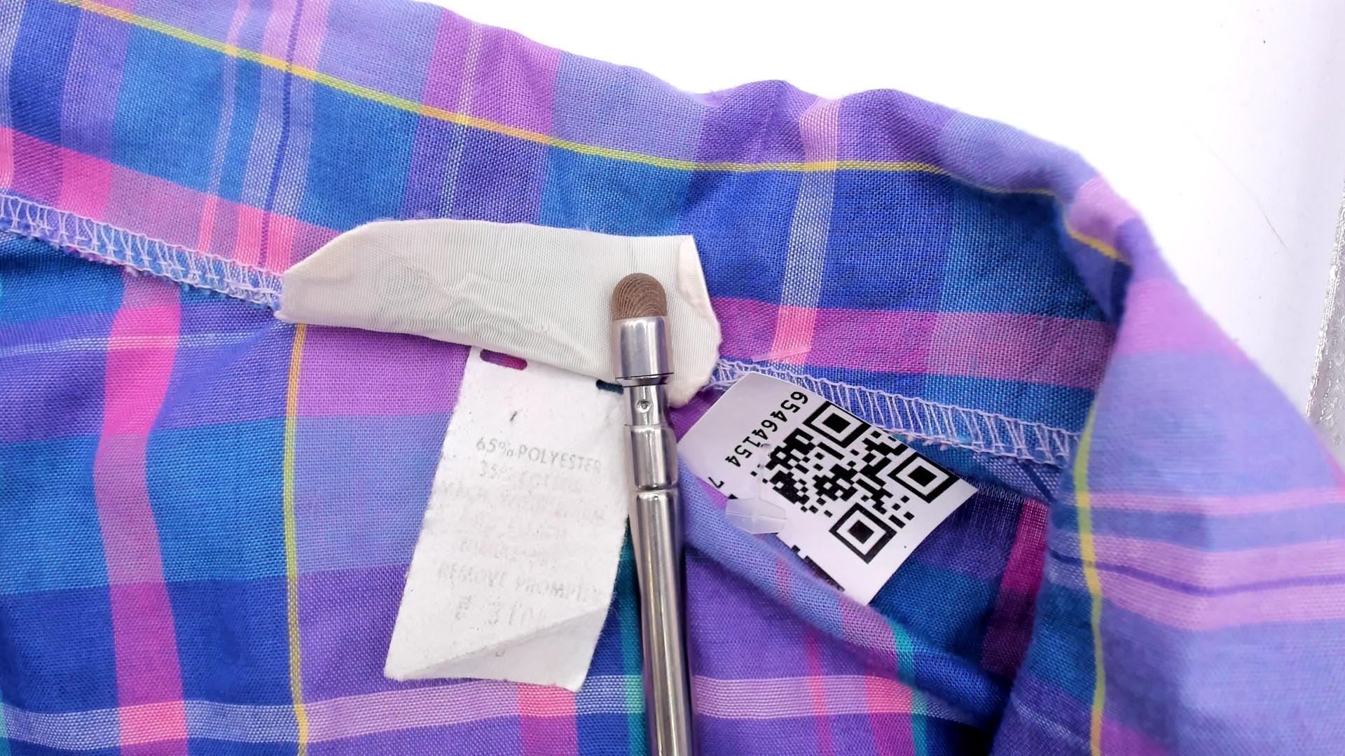 80s Maggie Sweet Plaid Puff Sleeve Blouse Peter Pan Collar Purple Teal Large