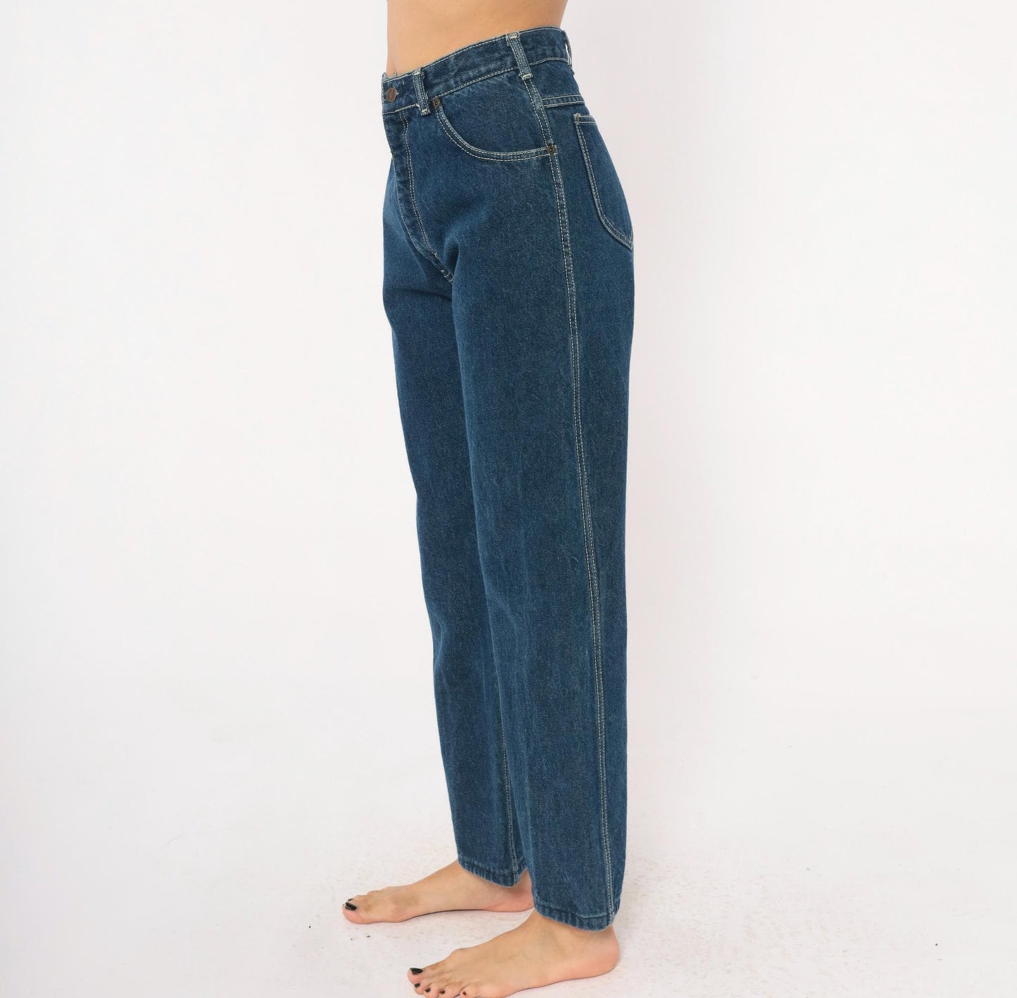 80s Kenny Rogers Western Embroidered Daisy Jeans High Waist Straight Leg Blue 28