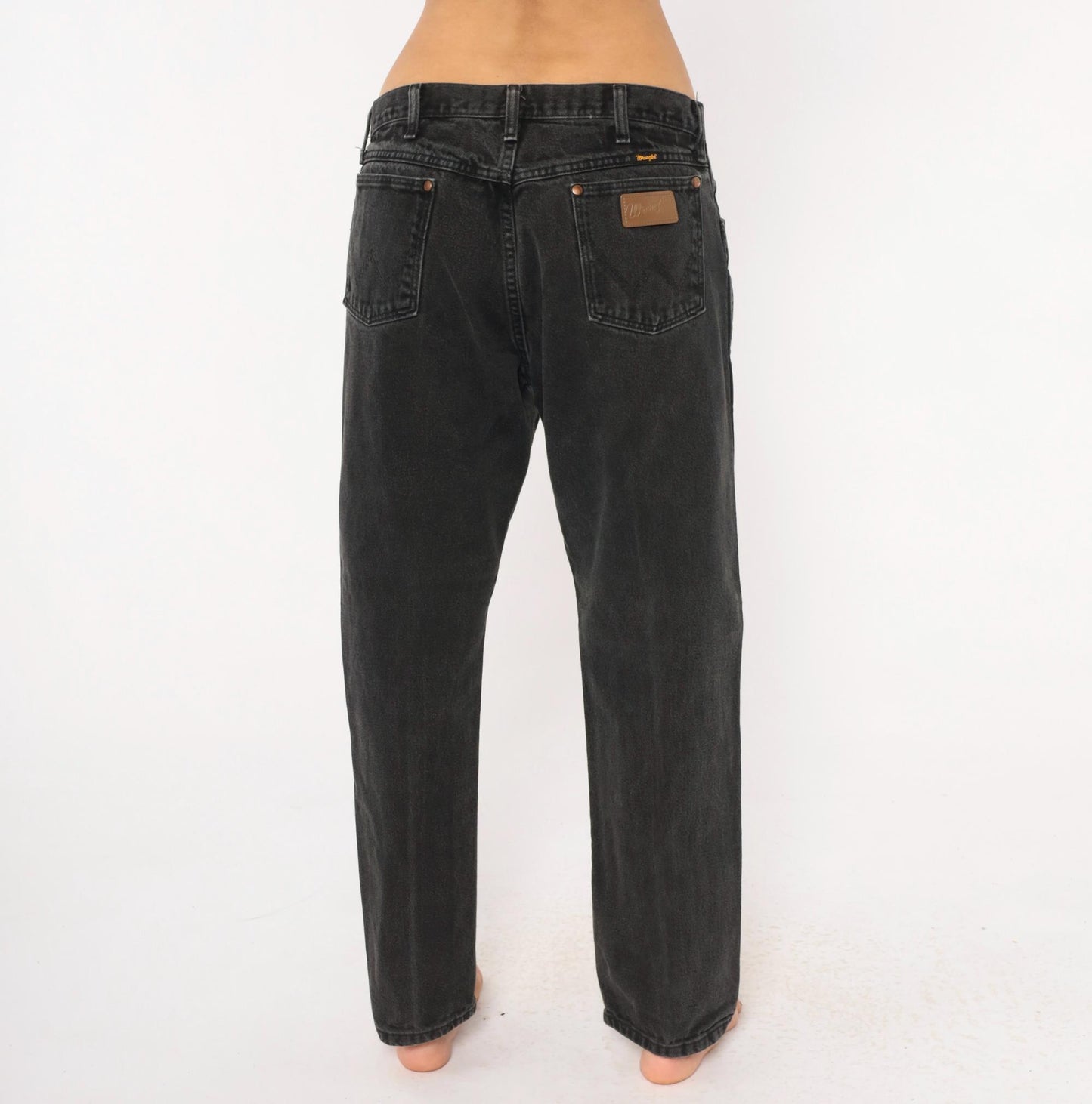 Wrangler Black Denim Jeans Straight Leg Mid-Rise Cotton 2000s 34x30