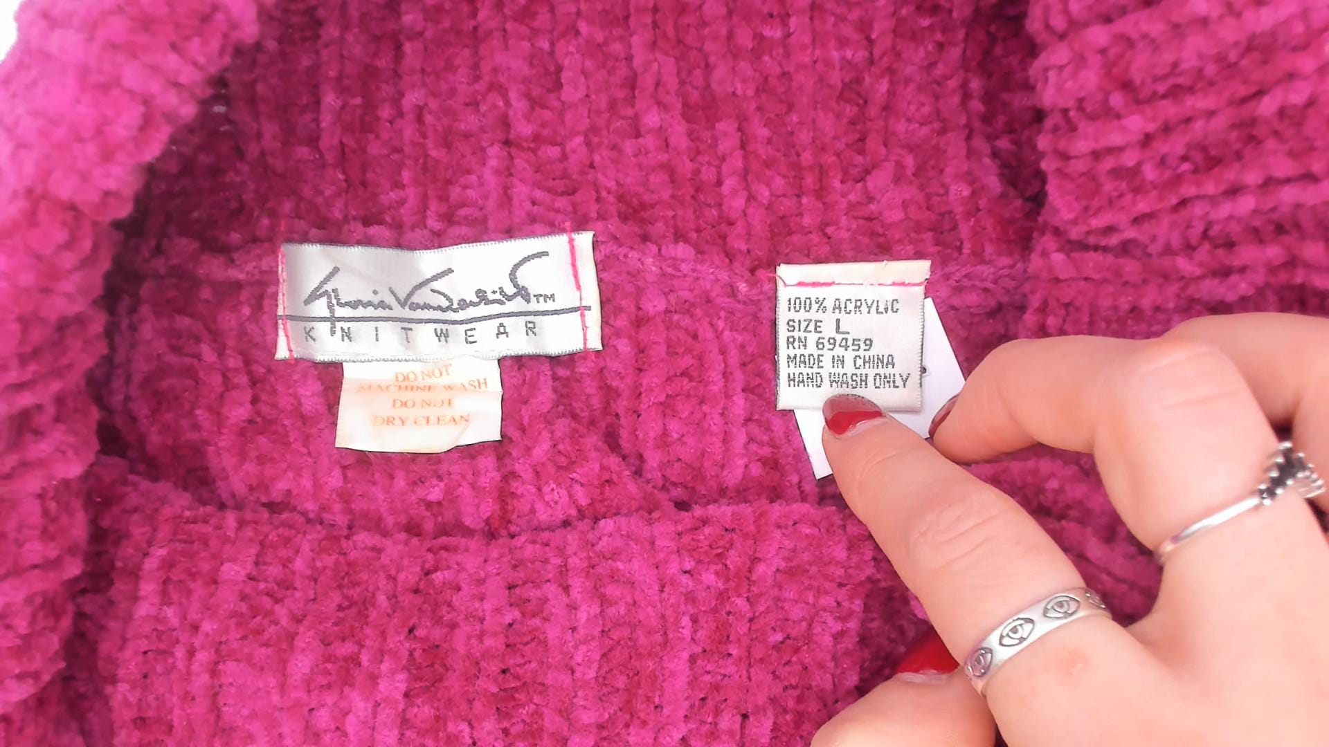 80s Knitwear Magenta Chenille Turtleneck Ribbed Knit Sweater Large L