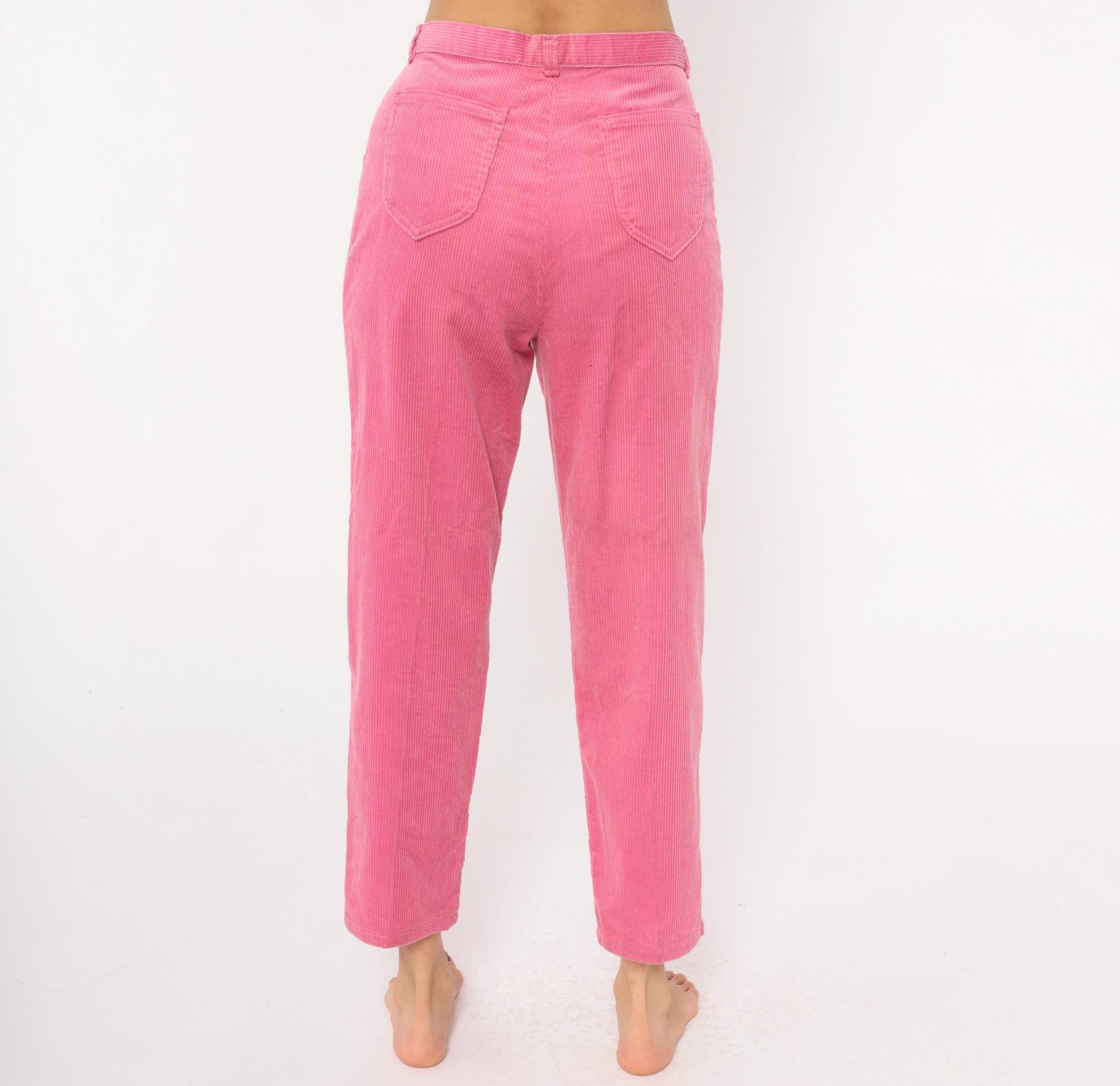 90s Sears Pretty Plus Pink Corduroy Tapered Trousers High Waist Pleated Small