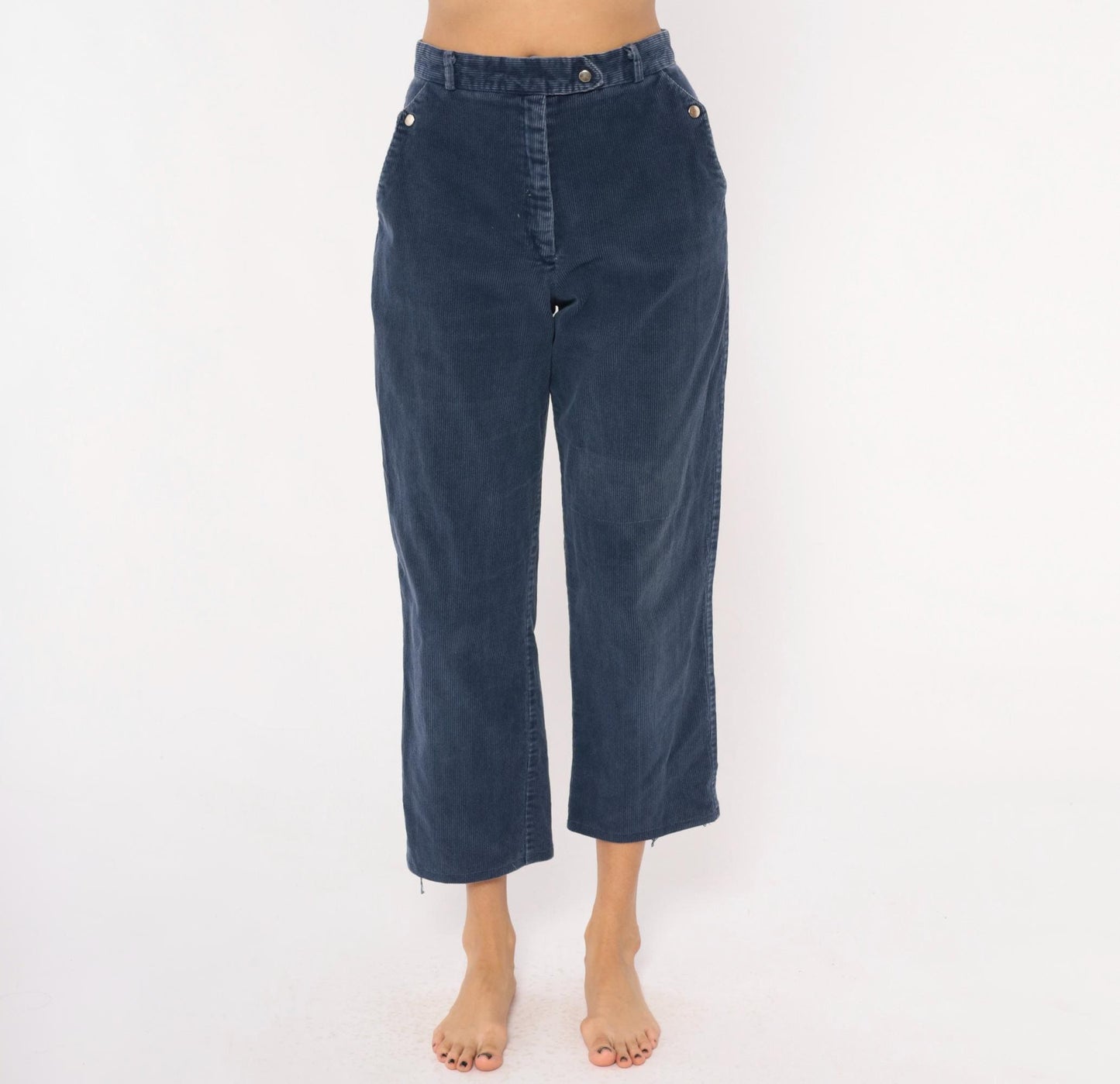 80s Tomboy Navy Corduroy Trousers High Waist Cropped Straight Leg Small
