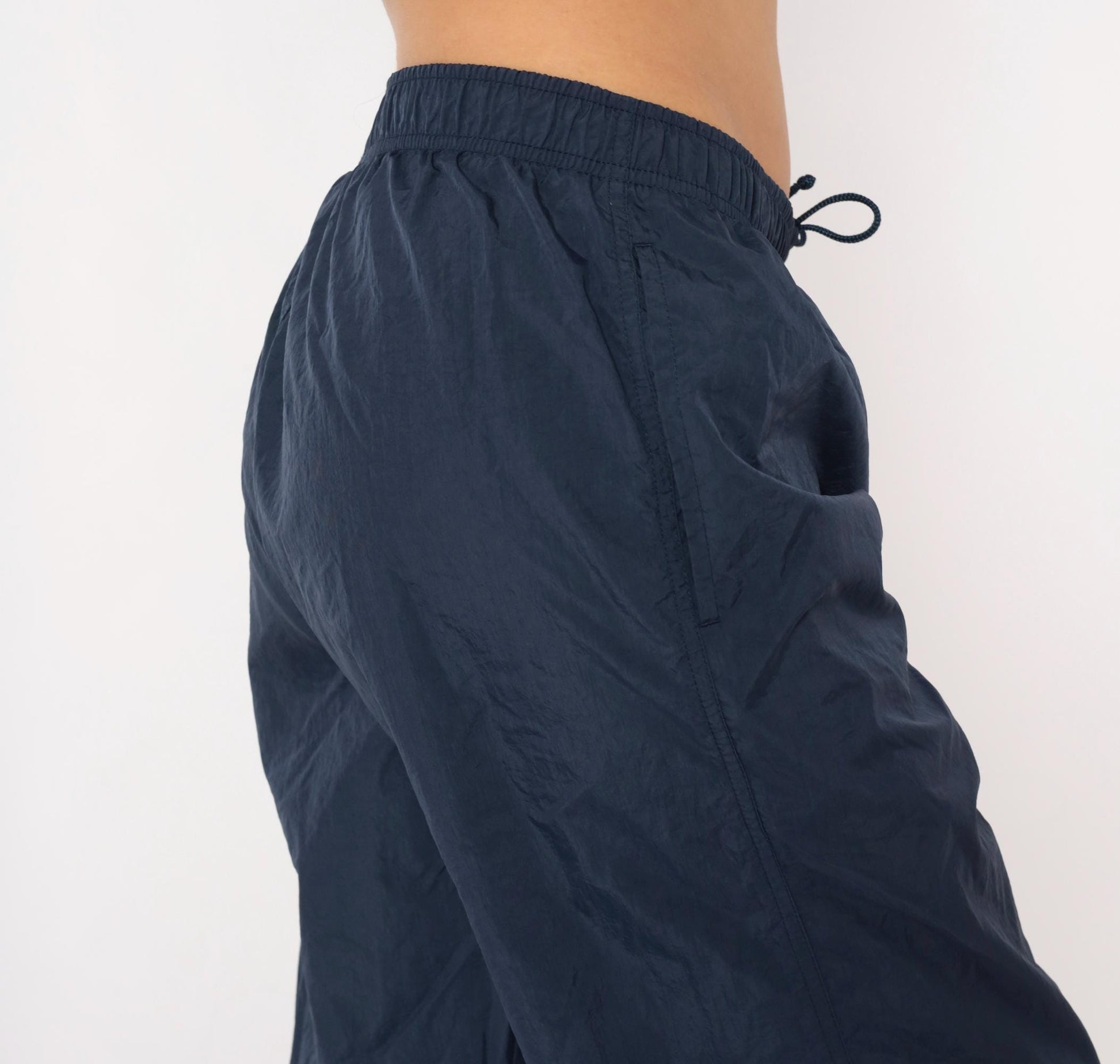 2000s Reebok Navy Nylon Track Pants Elastic Cuff Athletic Medium M